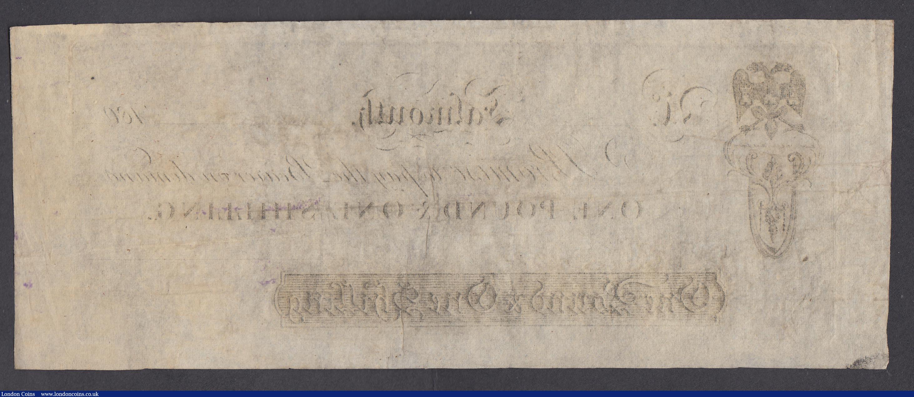 London Coins : A185 : Lot 420 : Falmouth Bank One Pound One Shilling (Guinea) 180x unissued remainder without signature or serial nu...