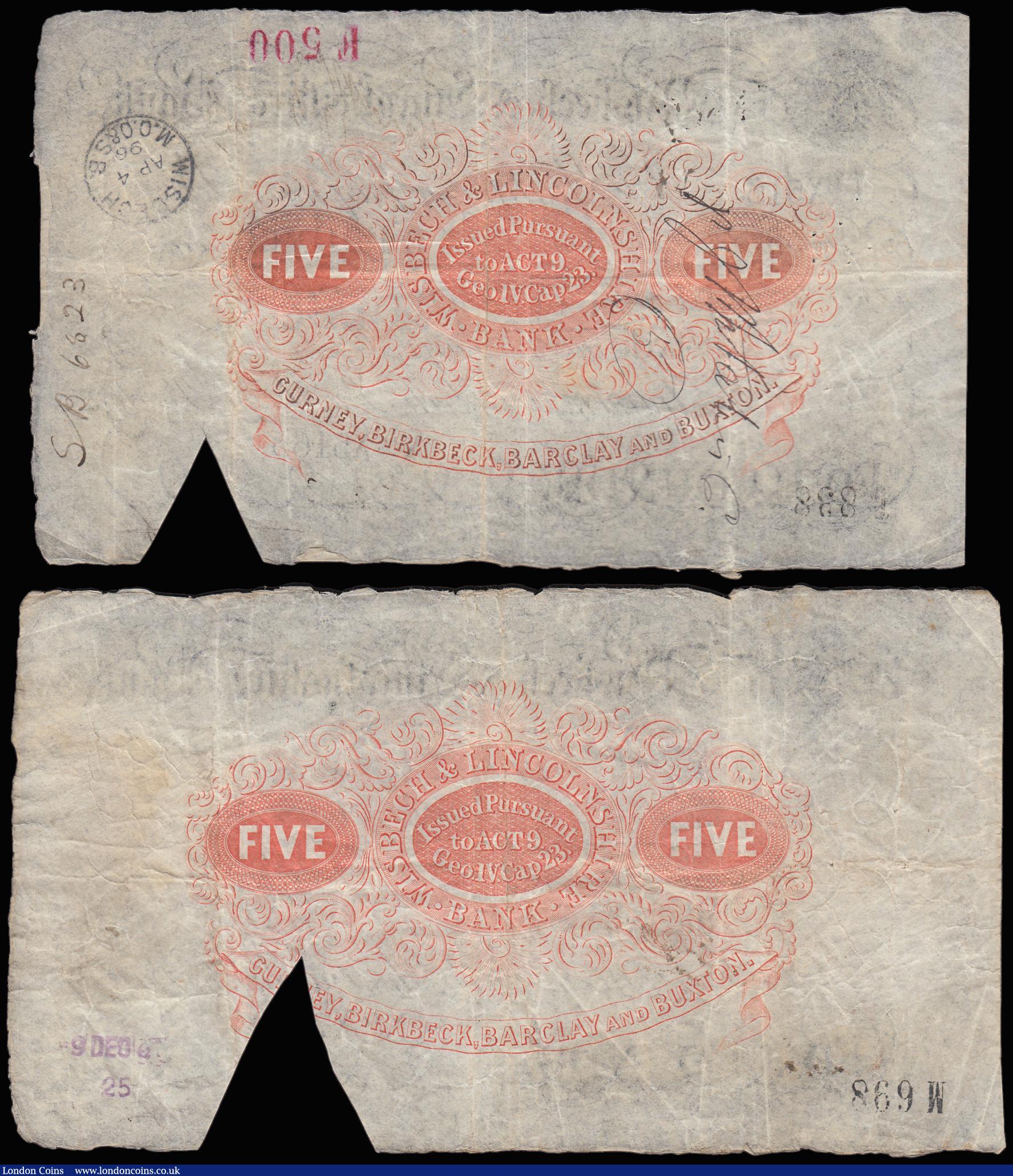 London Coins : A185 : Lot 444 : Wisbech & Lincolnshire Bank &pound;5 issued 1894 for Gurney, Birkbeck, Barclay & Buxton, Gra...
