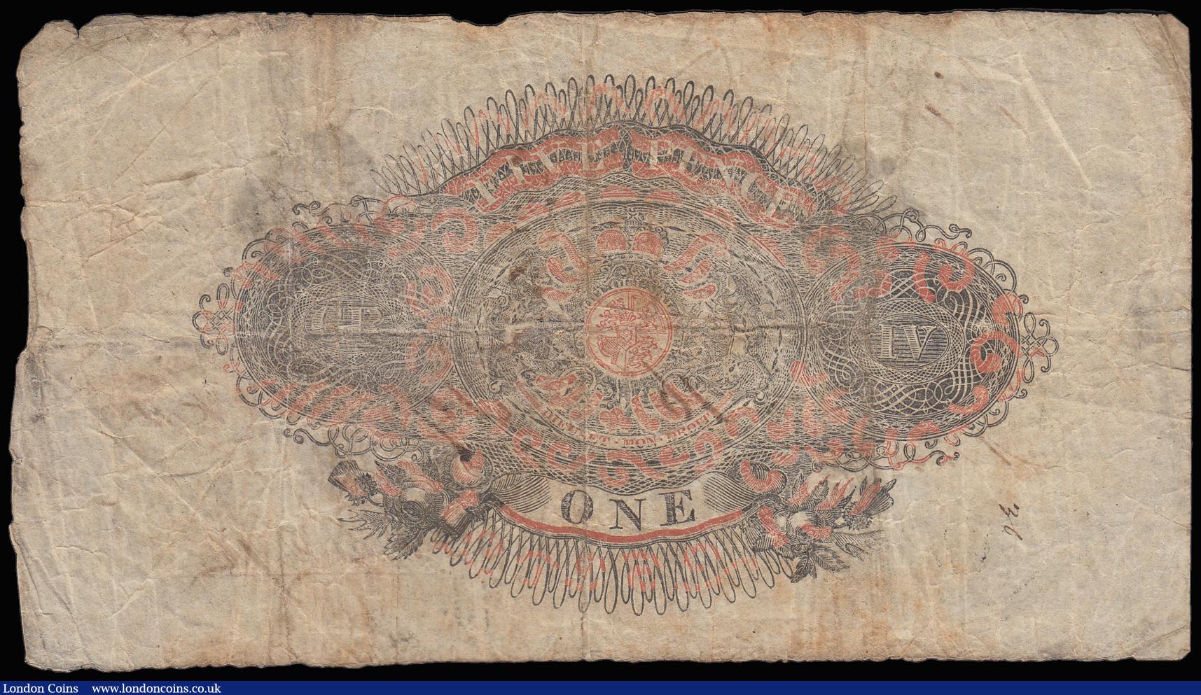 London Coins : A185 : Lot 446 : Wisbech Bank &pound;1 dated 16 Sept 1825 No.3416 for James Hill & Son (Outing 2384a), about Fine...