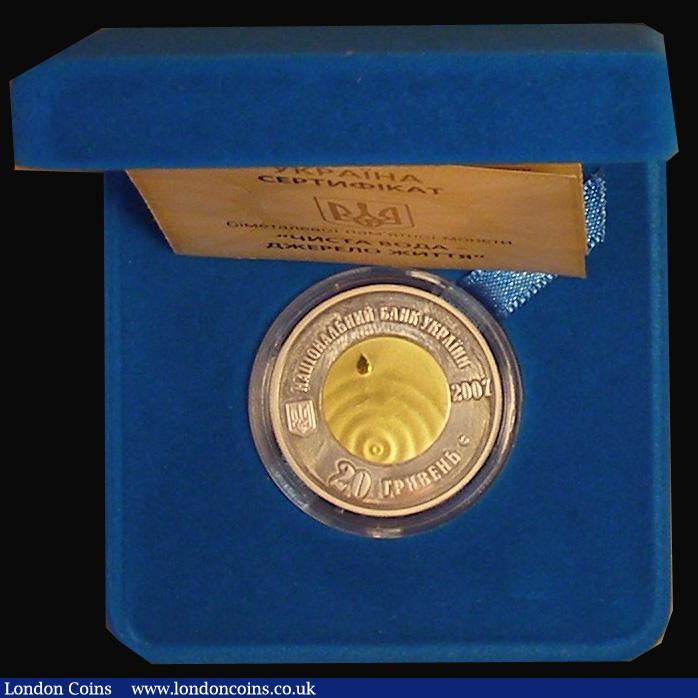 London Coins : A185 : Lot 953 : Ukraine 20 Hryven 2007 Pure Water is Source of Life, Bimetallic Silver with central gold ring AGW 0....