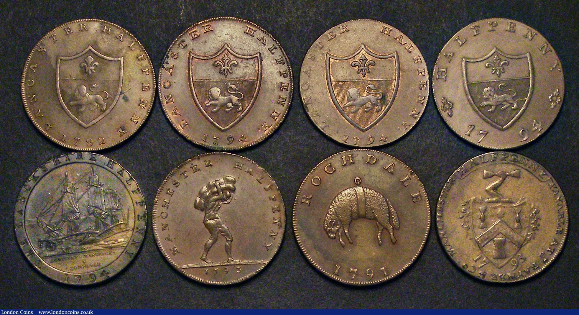 London Coins : A185 : Lot 984 : Halfpennies 18th Century Lancashire (8) Lancaster 1792 Obverse: John of Gaunt left, crowned, IOHN OF...