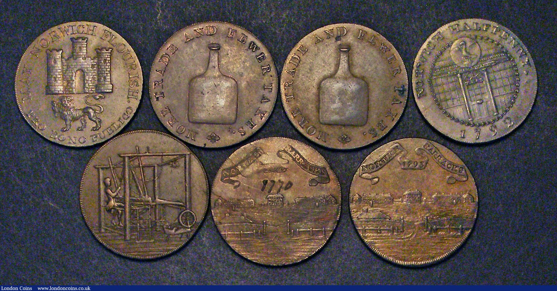 London Coins : A185 : Lot 987 : Halfpennies 18th Century Norfolk (7) Norwich 1792 Obverse: The Arms of Norwich, MAY NORWICH FLOURISH...