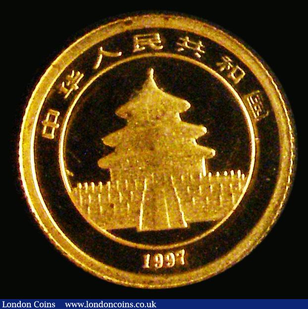 London Coins : A186 : Lot 1016 : China Five Yuan 1997 Small Date, 1/20th oz. Gold Panda Lustrous UNC with some small tone spots, seal...