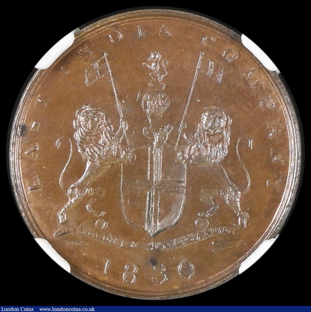 London Coins : A186 : Lot 1086 : India - Bombay Presidency Quarter Anna 1830 (AH1246) Mumbai Mint KM#231.1 in an NGC holder and grade...