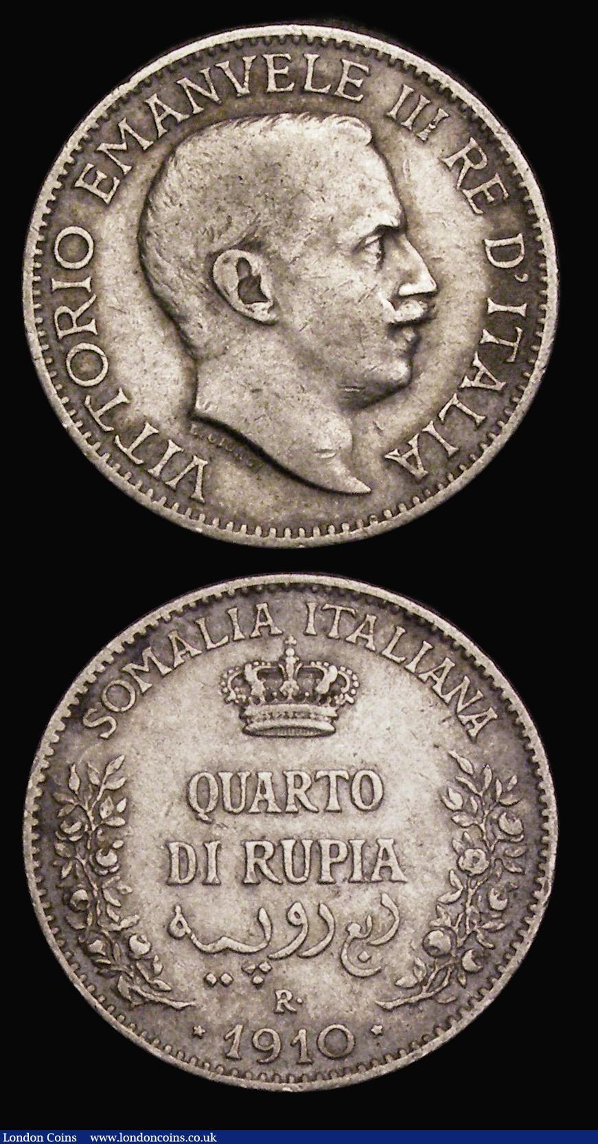 London Coins : A186 : Lot 1108 : Italian Somaliland (2) Half Rupia 1910R KM#5 NVF, Quarter Rupia 1910R KM#4 Fine/Good Fine