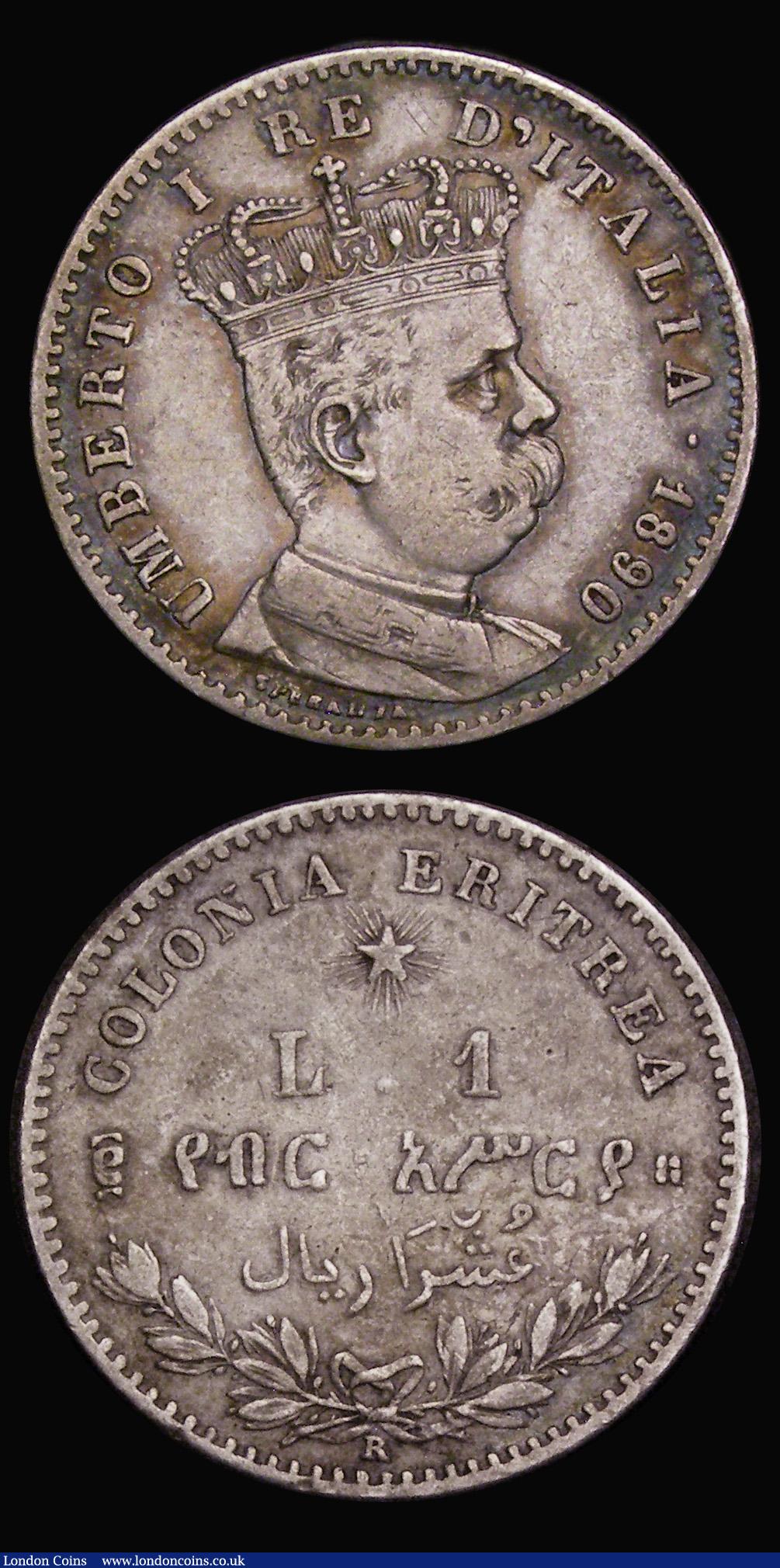 London Coins : A186 : Lot 1109 : Italian Somaliland One Rupia 1915R KM#6 Good Fine, scarce, Eritrea One Lira 1890R KM#2 Good Fine/Fin...