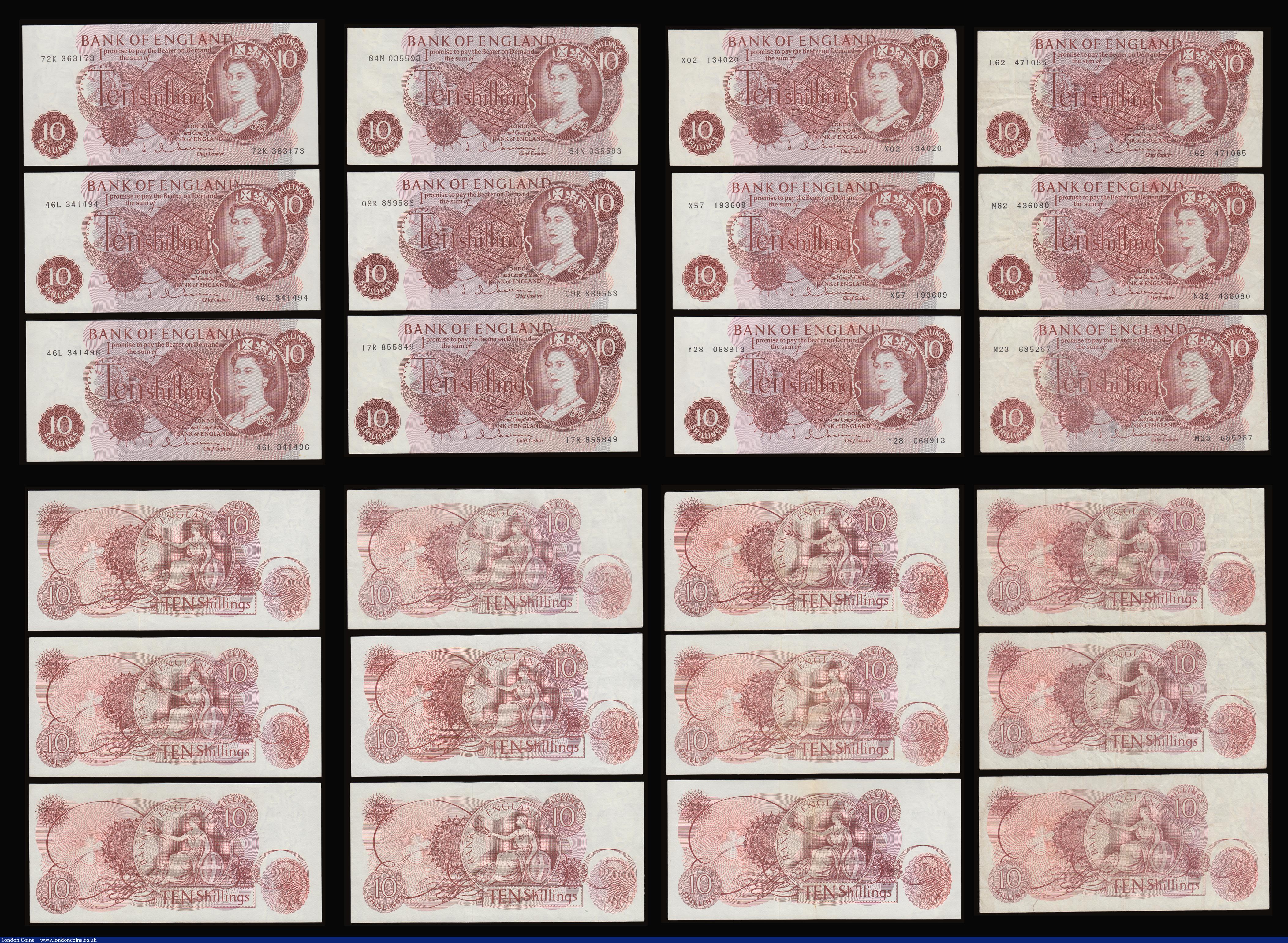 London Coins : A186 : Lot 116 : Ten Shillings Hollom 1963 B294 mid series (5) VF (2), AU and Unc (2), B295 (13) Unc including some c...