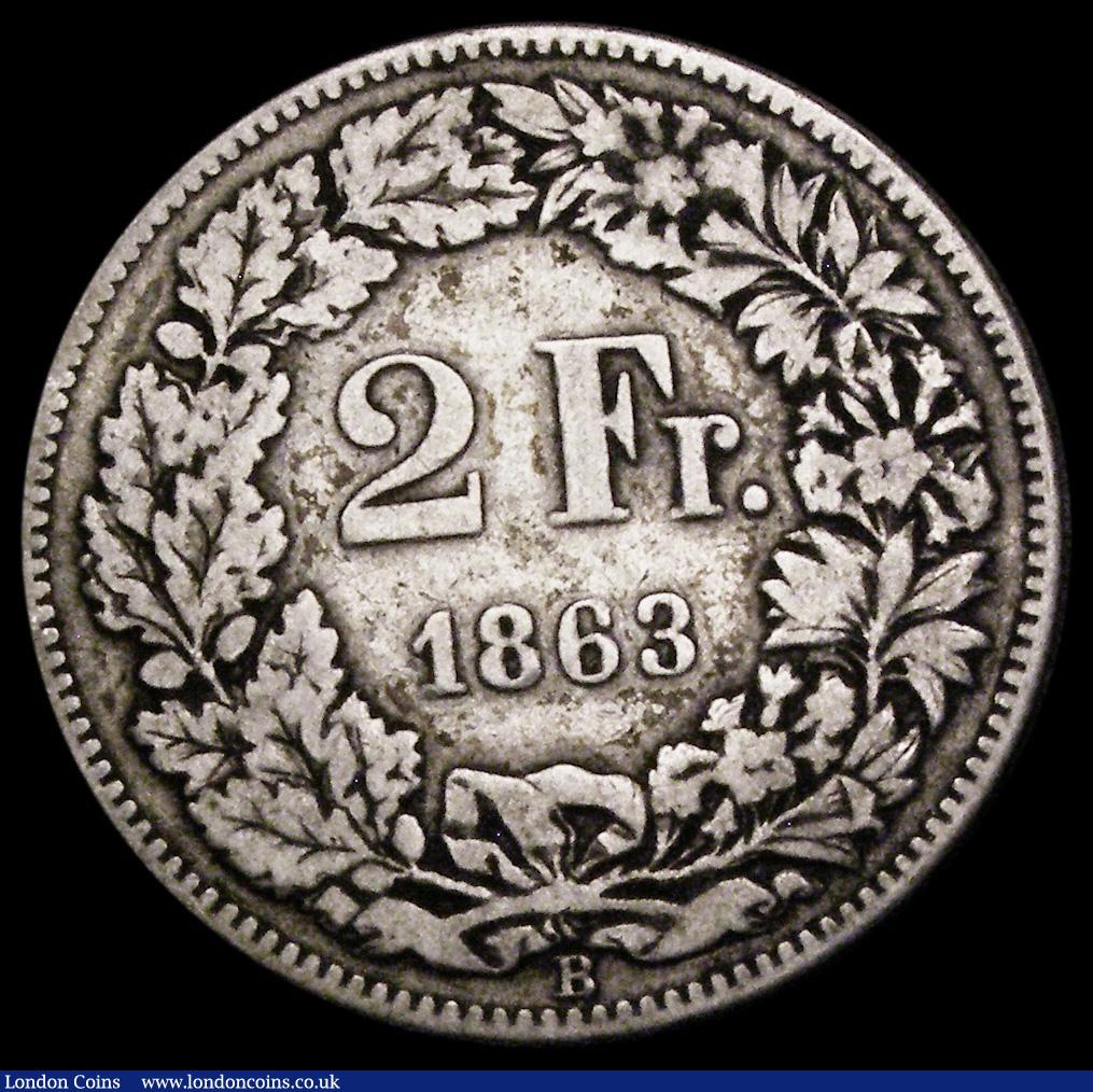London Coins : A186 : Lot 1210 : Switzerland Two Francs 1863B KM#10a VG one of the key dates in the series