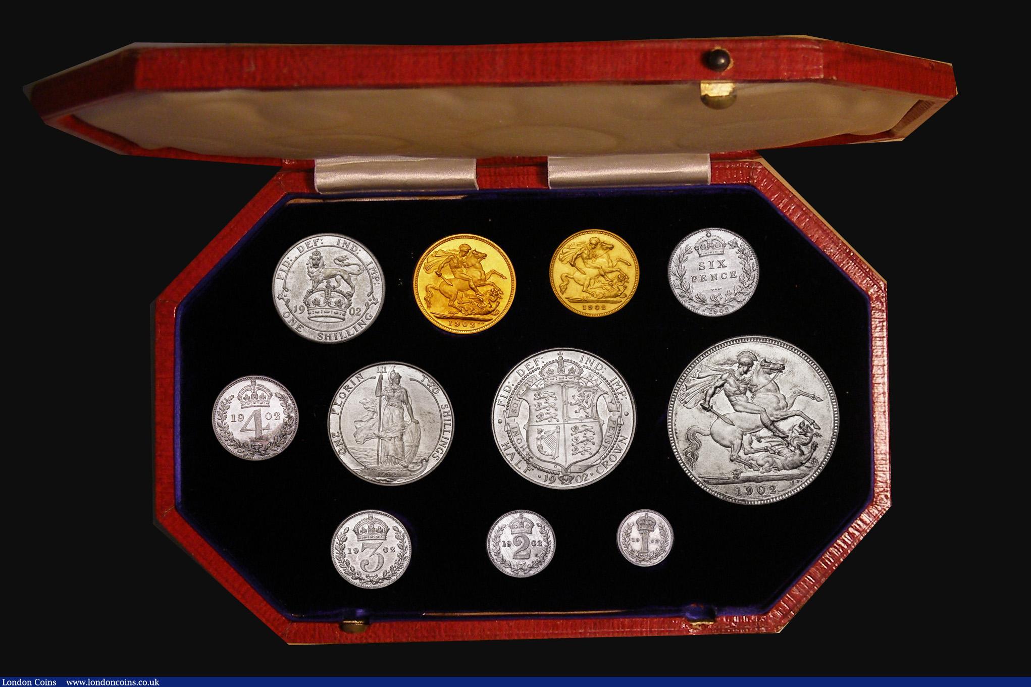 London Coins : A186 : Lot 1303 : Proof Set 1902 the short Matt Proof issue (11 coins) Sovereign to Maundy Penny, comprising Sovereign...