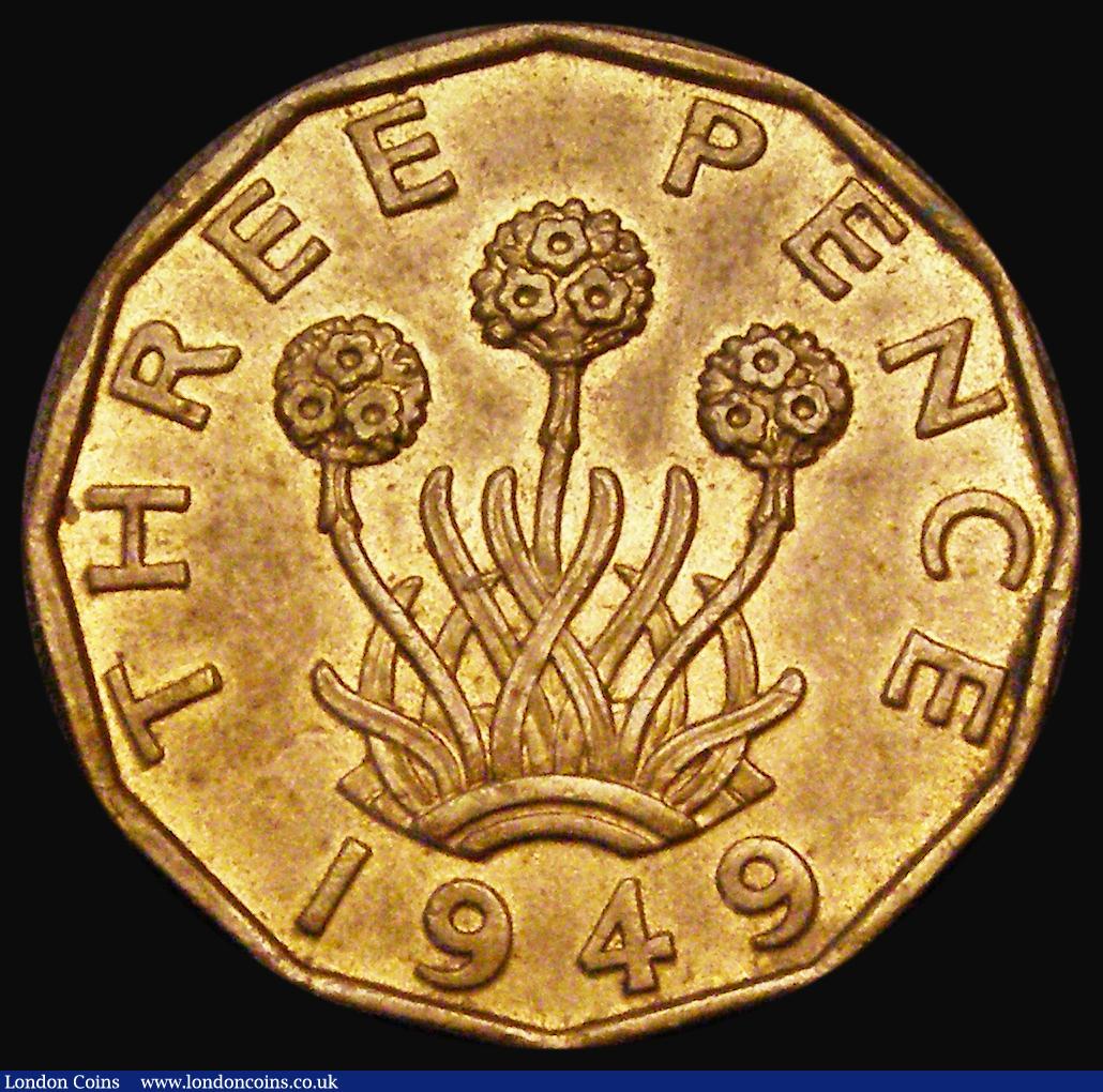 London Coins : A186 : Lot 1313 : Brass Threepence 1949 Peck 2392 GVF/NEF with traces of lustre, Rare