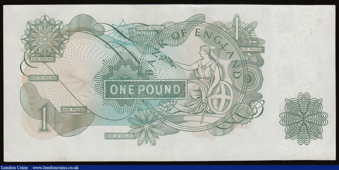 London Coins : A186 : Lot 156 : One Pound Page B323 prefix MW19 scarce last run replacement, issued 1970, AU
