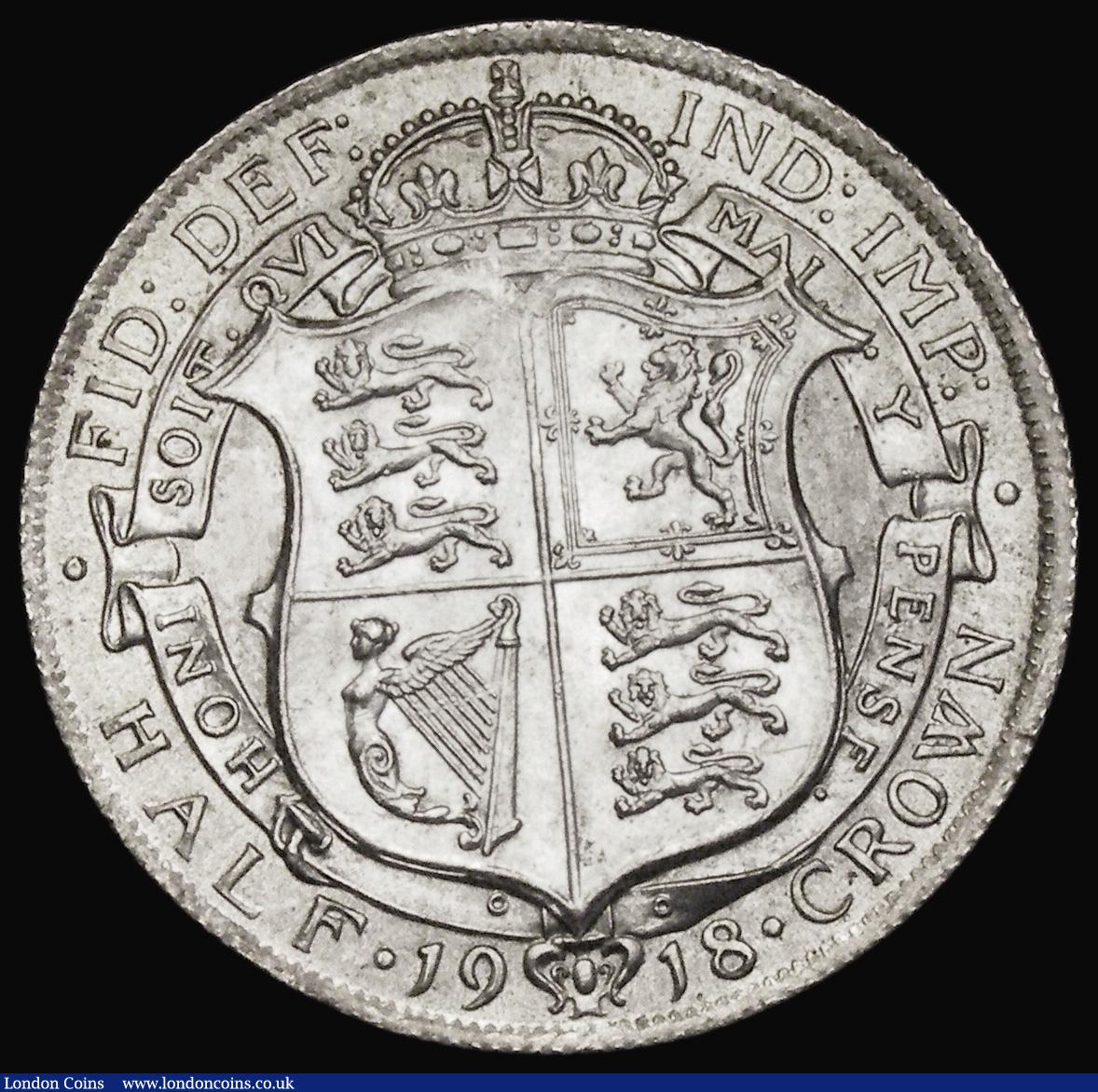 London Coins : A186 : Lot 1751 : Halfcrown 1918 ESC 765, Bull 3717, Davies 1668 dies 1A, UNC or near so and lustrous with some contac...