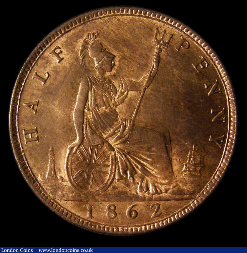 London Coins : A186 : Lot 1832 : Halfpenny 1862 Freeman 289 dies 7+G, UNC with around 20% lustre, in an LCGS holder and graded LCGS 8...