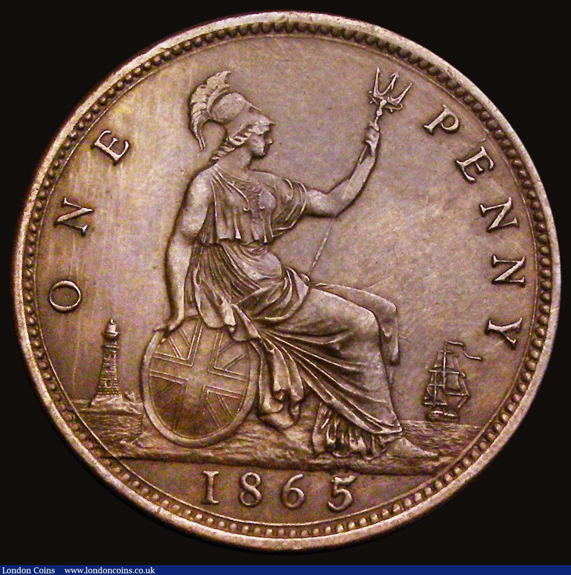 London Coins : A186 : Lot 1913 : Penny 1865 5 over 3 Freeman 51 dies 6+G GVF lightly cleaned with a series of hairlines on both sides