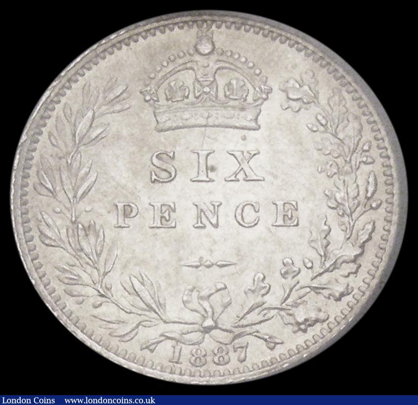 London Coins : A186 : Lot 2140 : Sixpence 1887 Jubilee Head, Revised type, ESC 1754, Bull 3272, Lustrous UNC with touches of golden t...