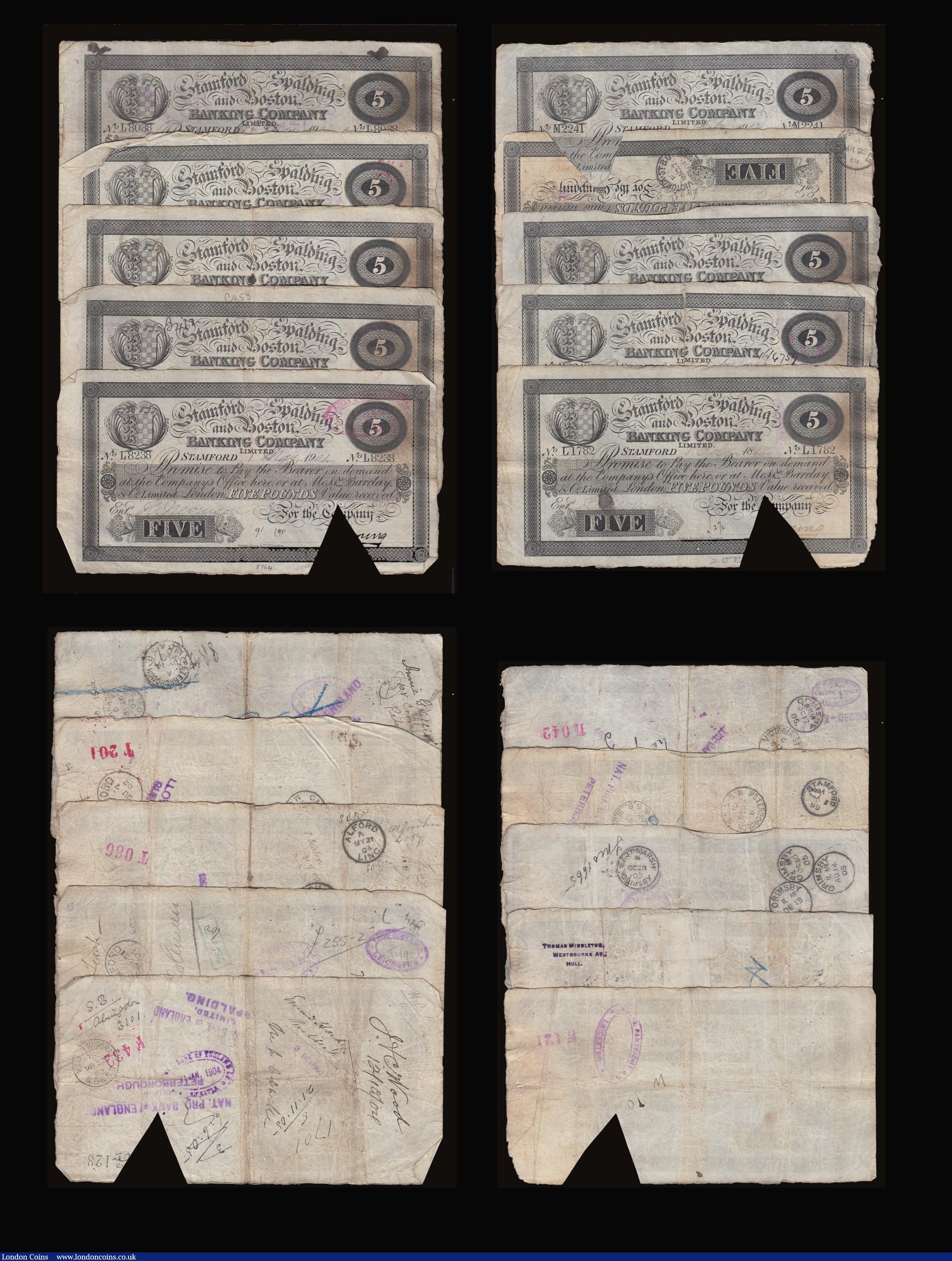 London Coins : A186 : Lot 231 : Stamford, Spalding & Boston Banking Company, Stamford issue &pound;5 dated 1900, Grant 5636C, tr...