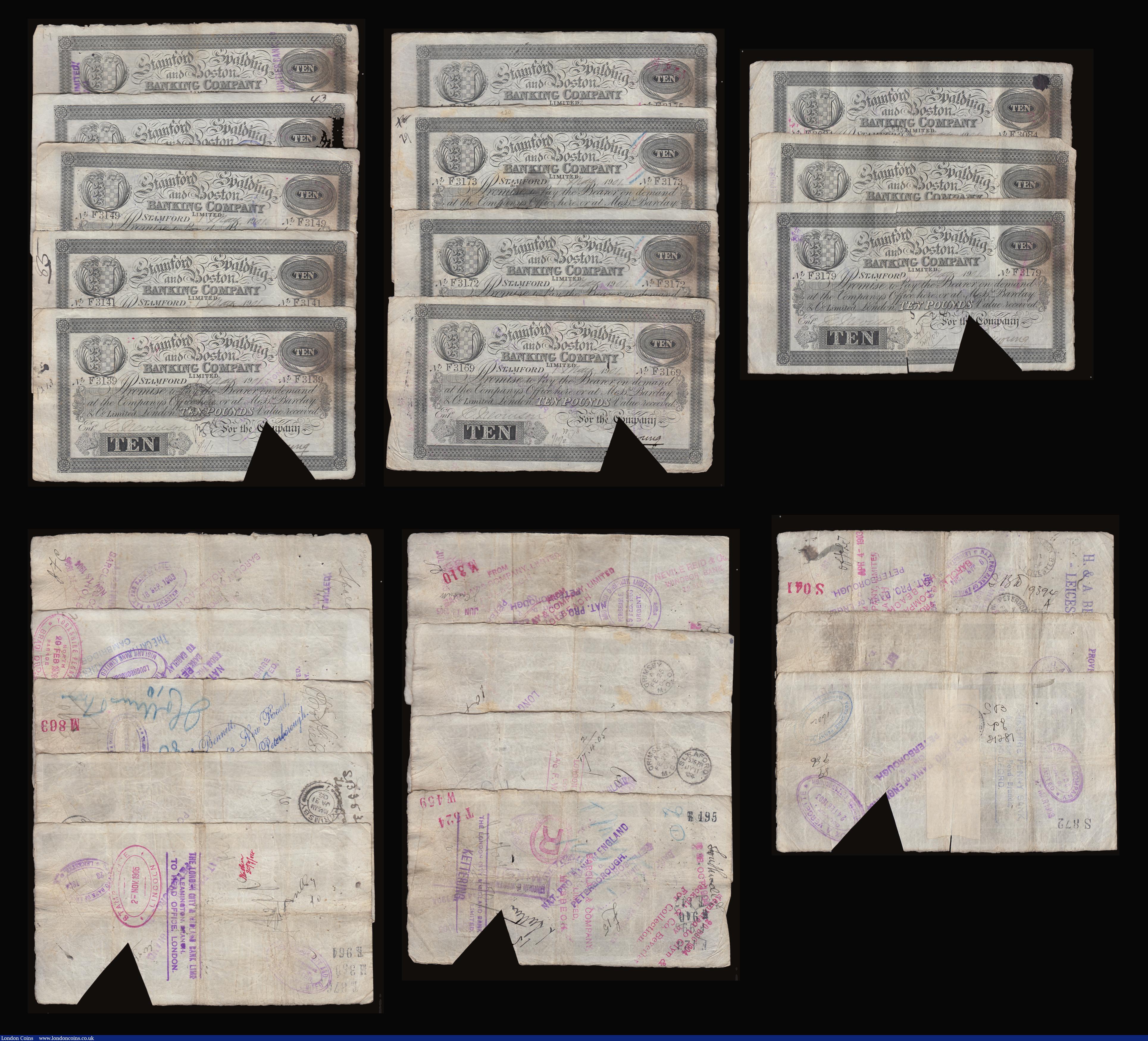London Coins : A186 : Lot 232 : Stamford, Spalding and Boston Banking Company &pound;10 dated 1901, triangular cut cancelled, (Outin...