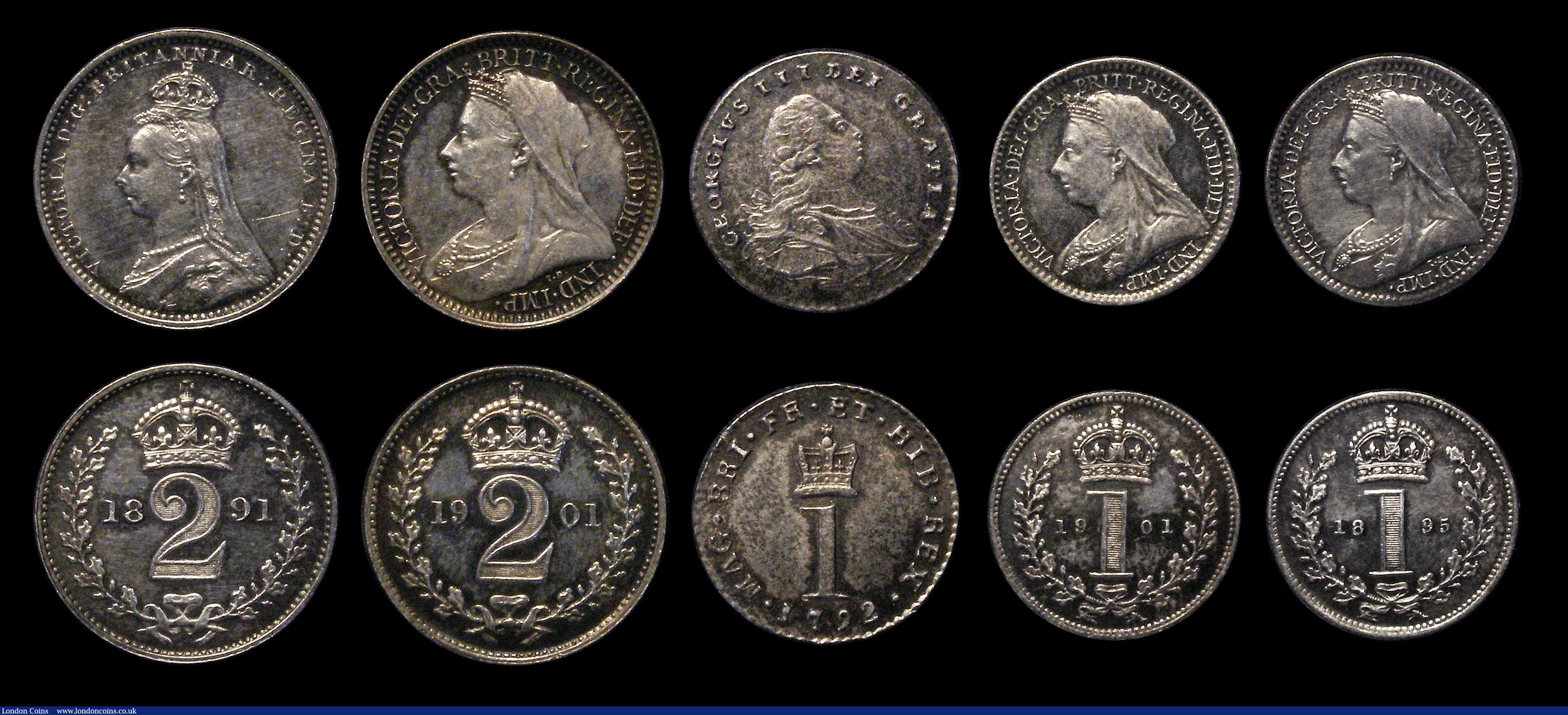 London Coins : A186 : Lot 2500 : Maundy Odds (10) Fourpences (2) 1894 VF cleaned with some heavy edge knocks, 1901 NEF cleaned, Three...