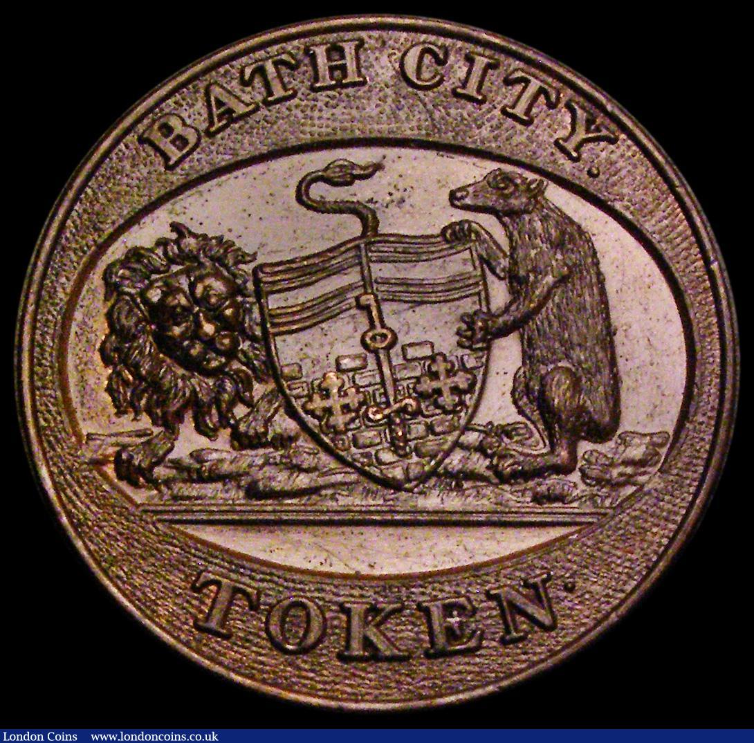 London Coins : A186 : Lot 685 : Halfpenny 18th Century Somerset - Bath City Token undated Obverse: The Arms and supporters of Bath, ...