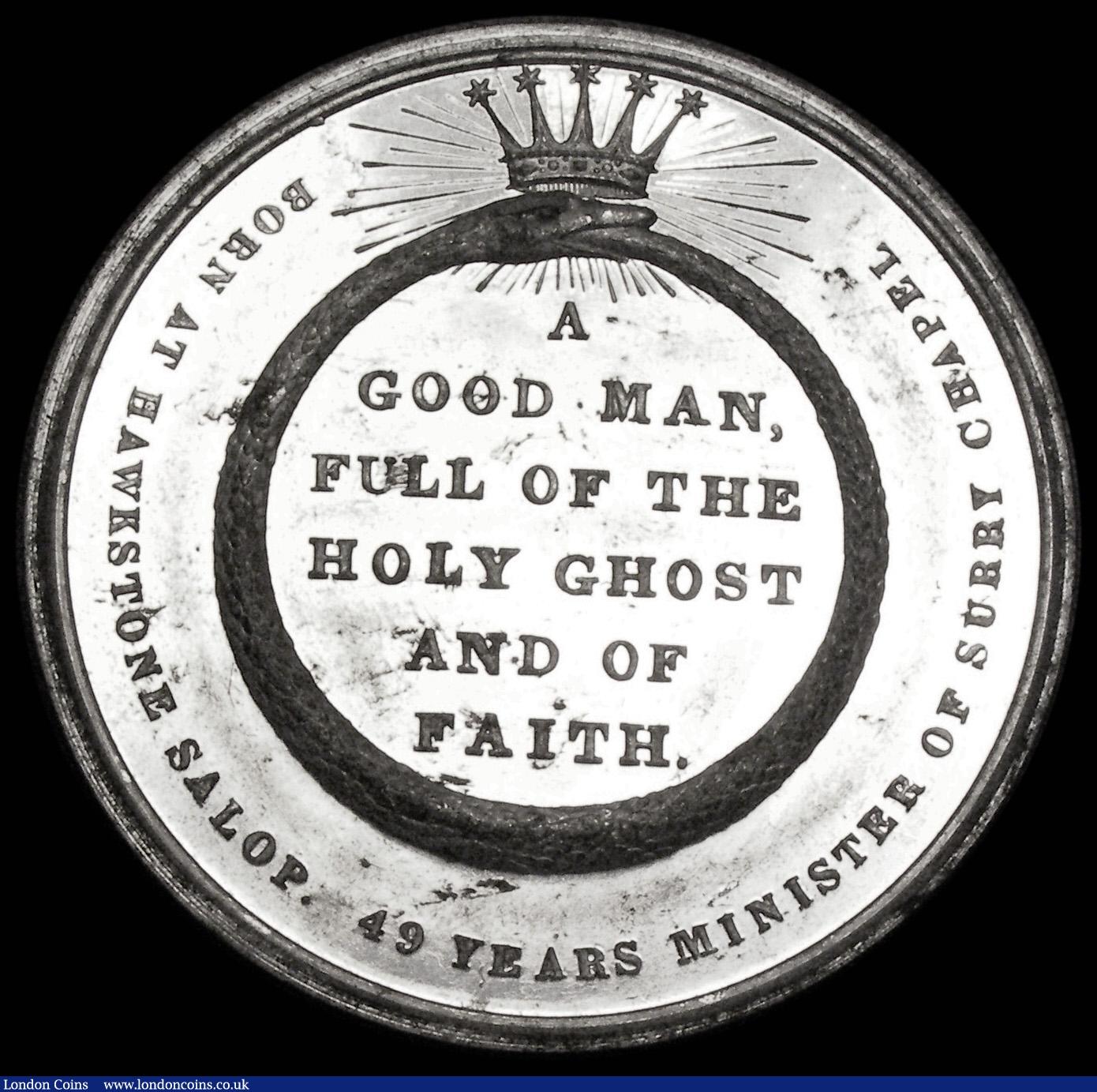 London Coins : A186 : Lot 767 : Death of the Reverend Rowland Hill 1833 44mm diameter in White Metal, unsigned, Obverse Draped bust ...