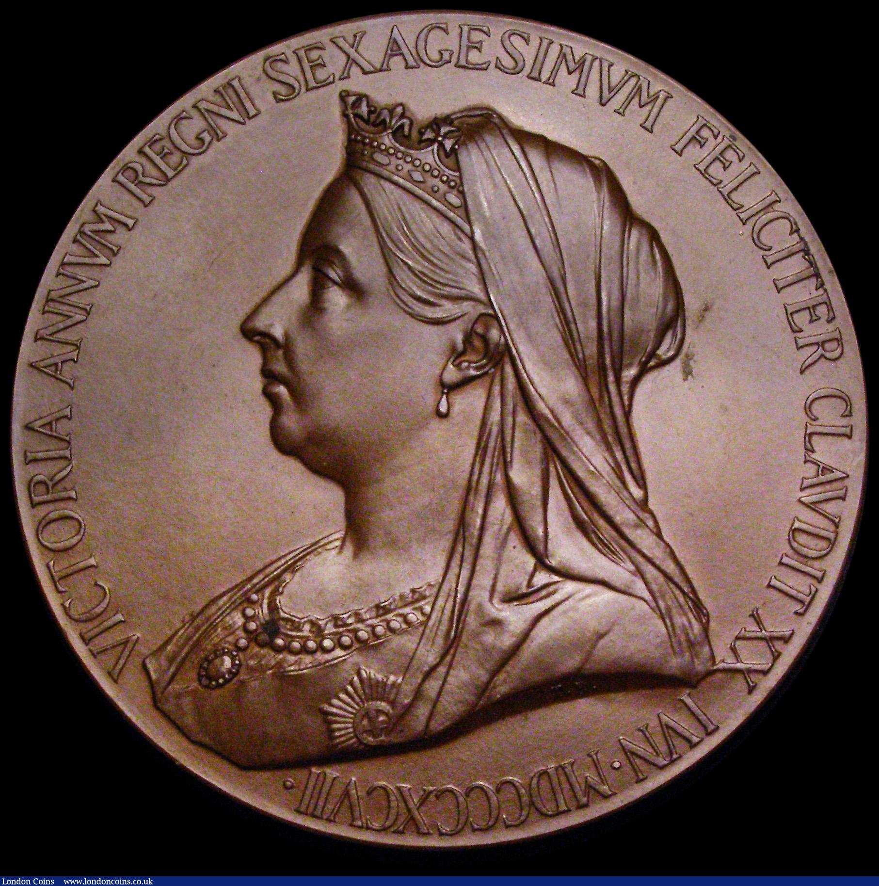 London Coins : A186 : Lot 813 : Diamond Jubilee of Queen Victoria 1897 56mm diameter in bronze by G.W. de Saulles after T. Brock, Re...