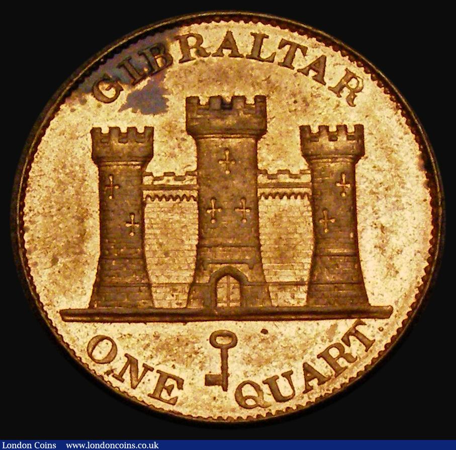 London Coins : A186 : Lot 936 : Gibraltar One Quart 1842 2 over 0 KM#2, Pridmore 6, UNC the obverse with a light handling mark, the ...