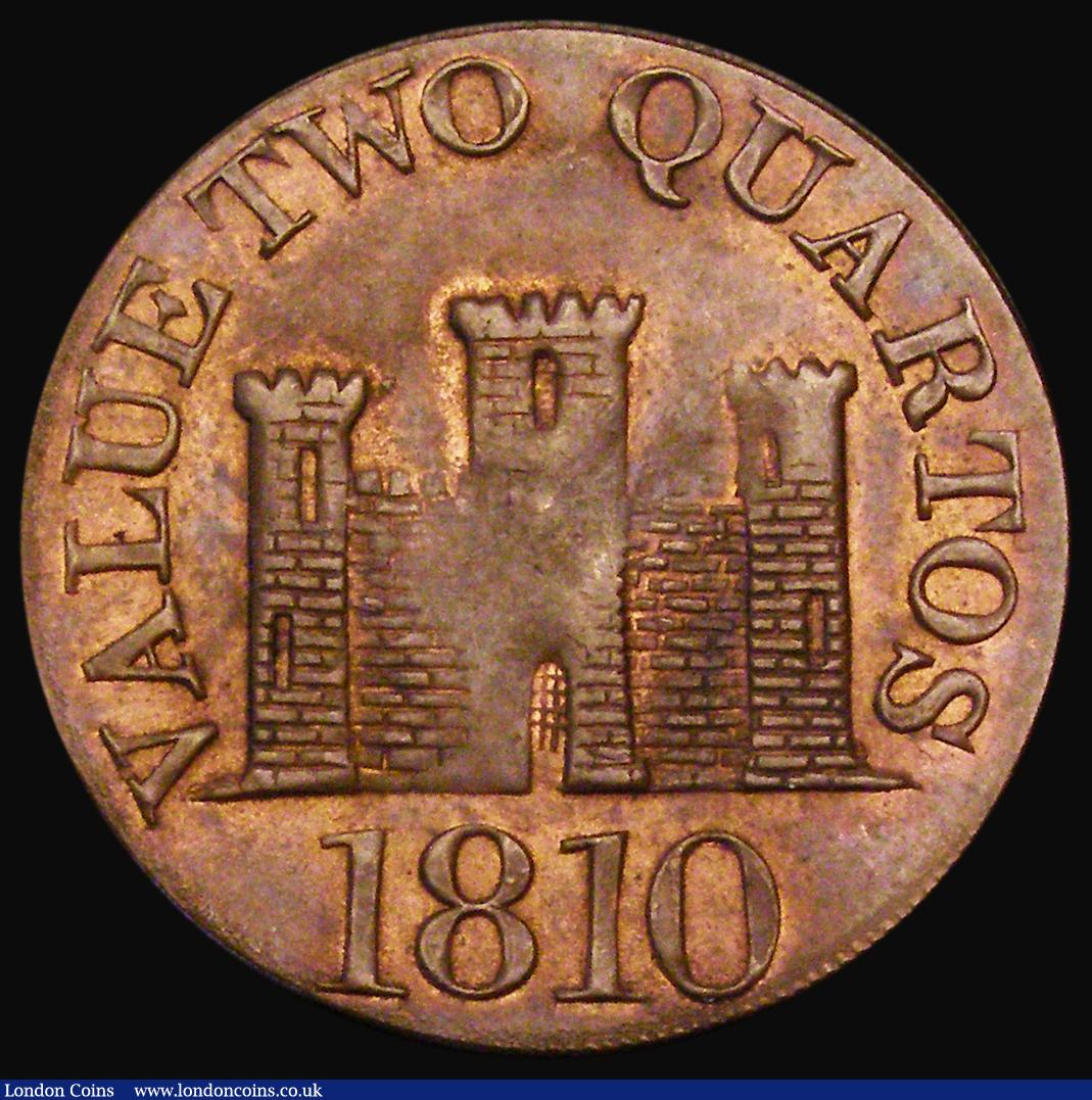 London Coins : A186 : Lot 940 : Gibraltar Two Quartos 1810 Large Date KM#4.1, Pridmore 18, As struck with traces of lustre, the cent...
