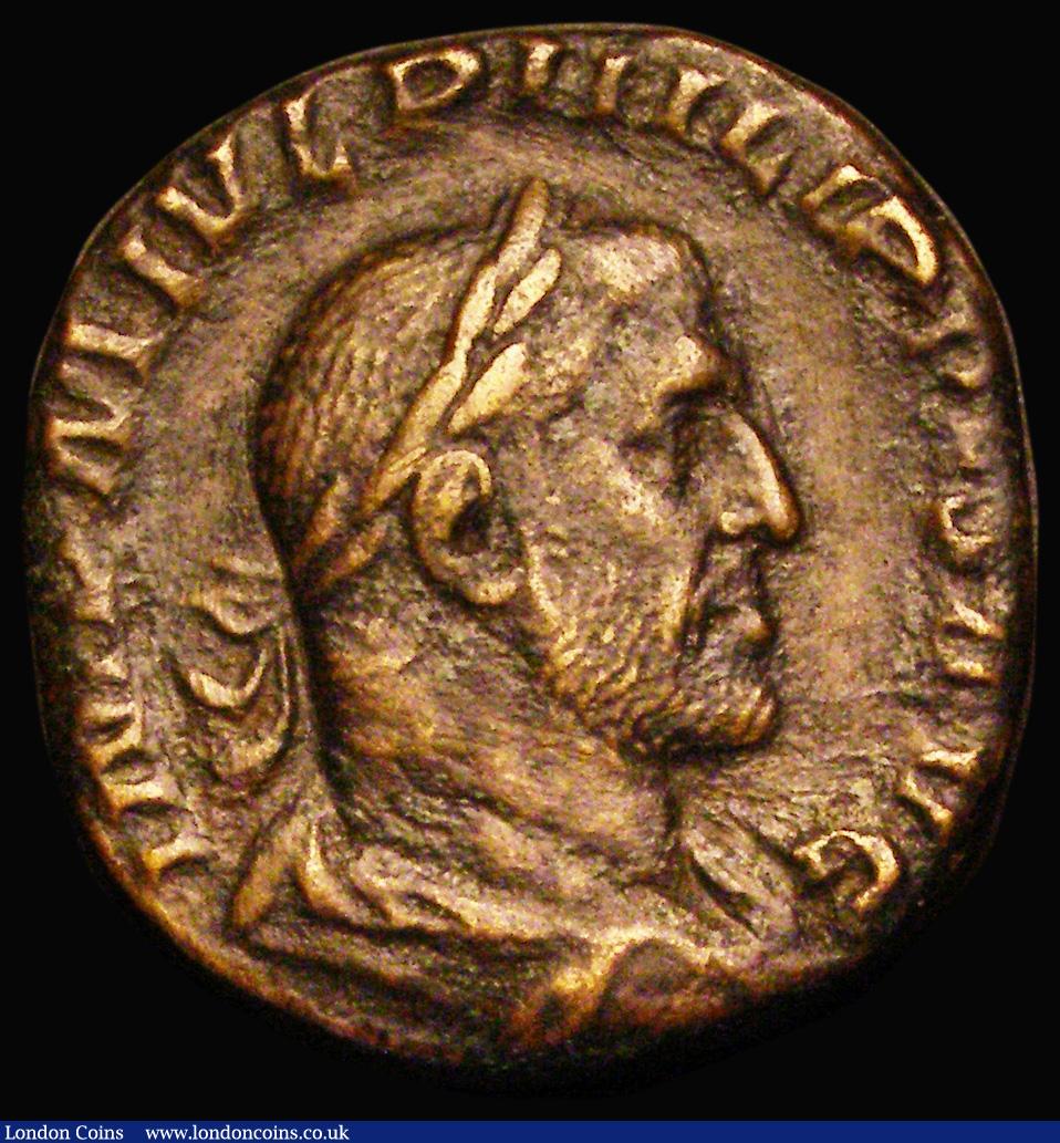 Roman Sestertius Philip I (248AD) Obverse: Bust right, laureate, dra ...