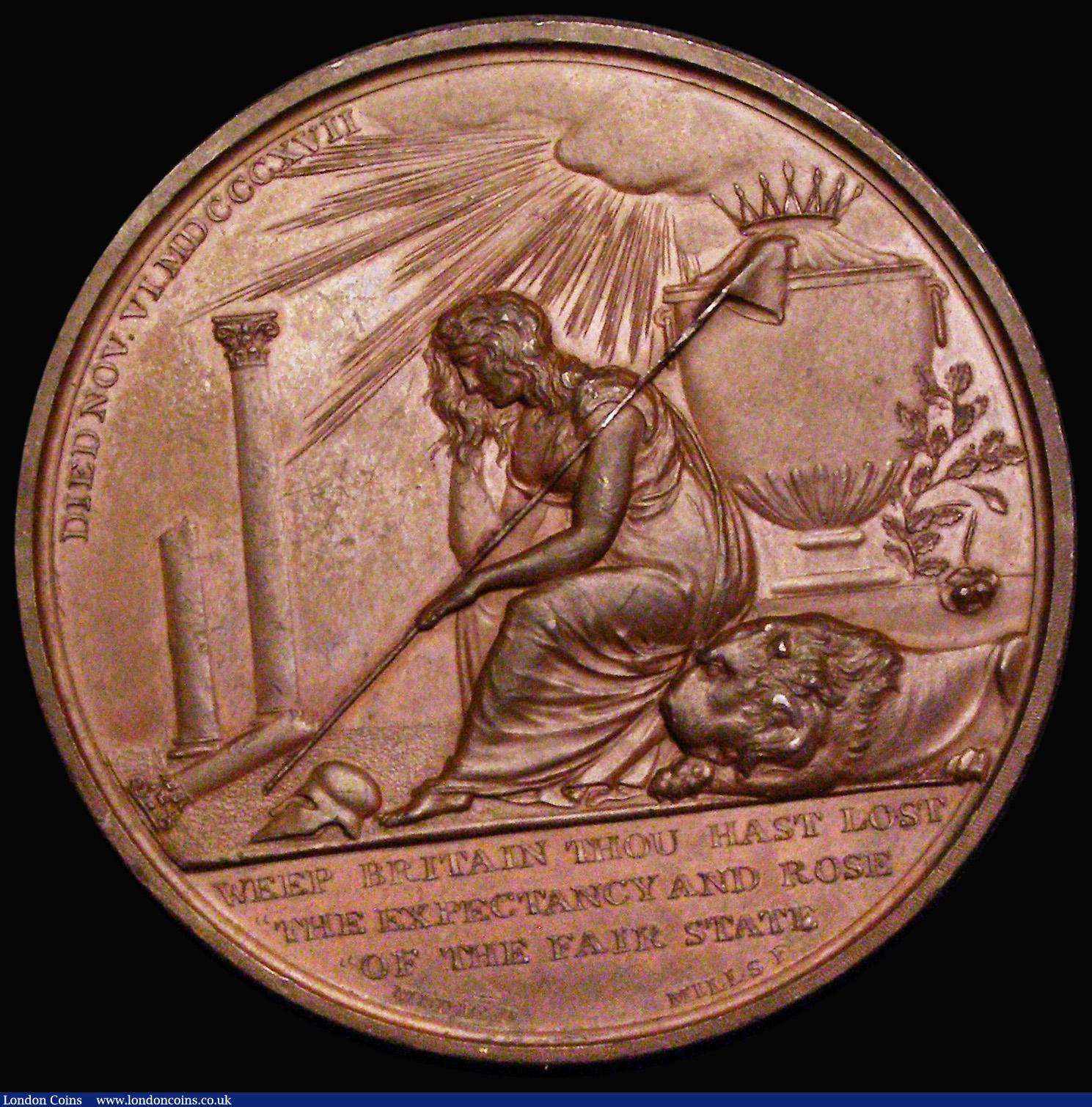 London Coins : A187 : Lot 1035 : Death of Princess Charlotte 1817 50mm diameter in bronze, by T. Webb and G. Mills Obverse: Draped bu...