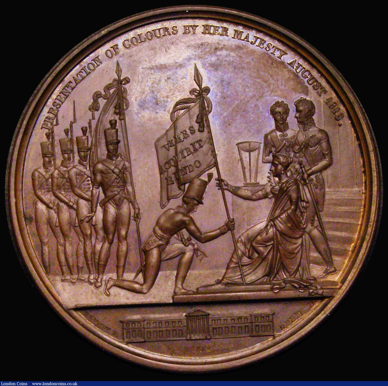 London Coins : A187 : Lot 1038 : Presentation of Colours to the Royal Military College by Queen Charlotte 1813 41mm diameter in coppe...