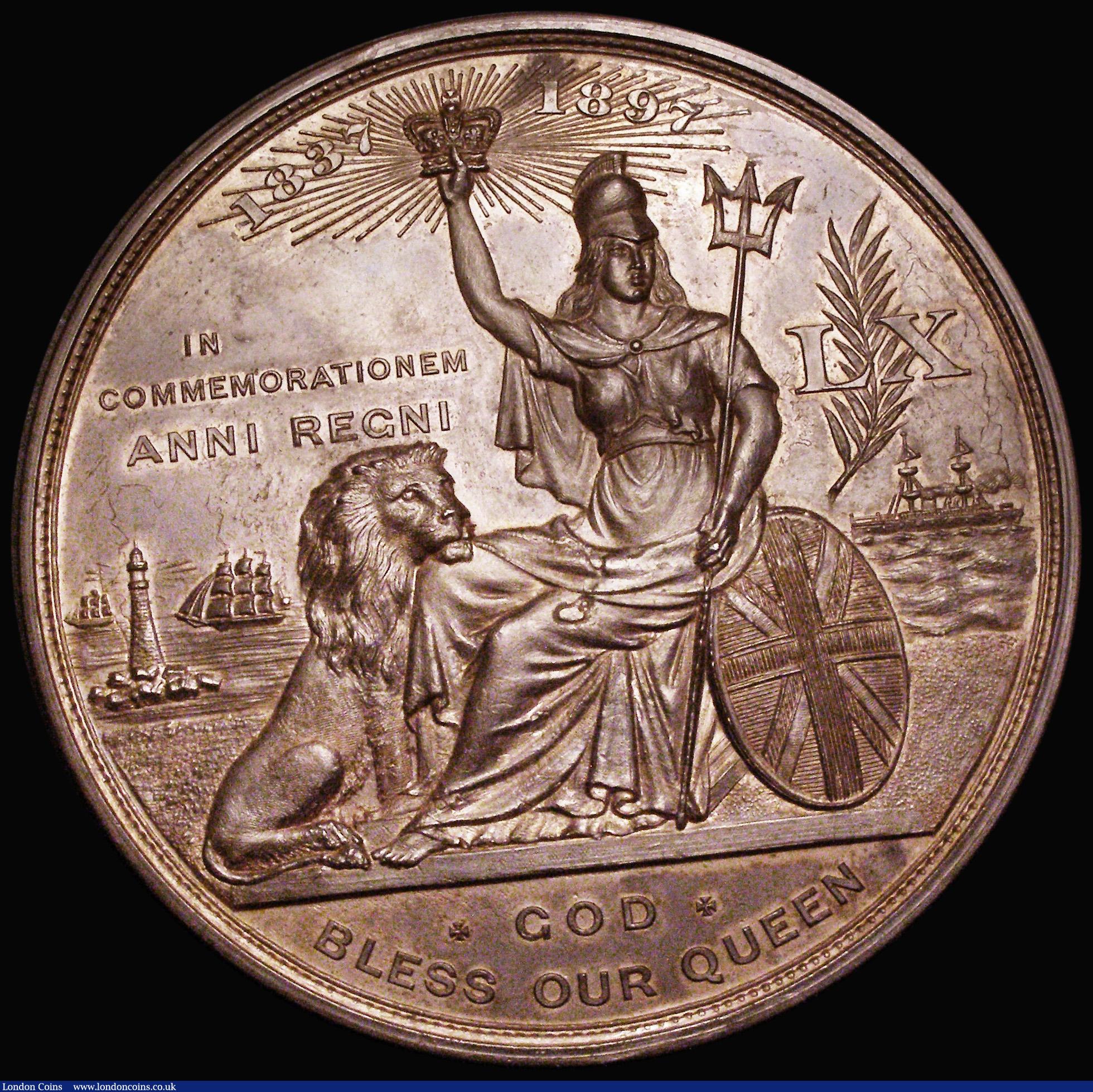 London Coins : A187 : Lot 1155 : Diamond Jubilee of Queen Victoria 1897 78mm diameter in bronze, unsigned, Obverse: Diademed, draped ...