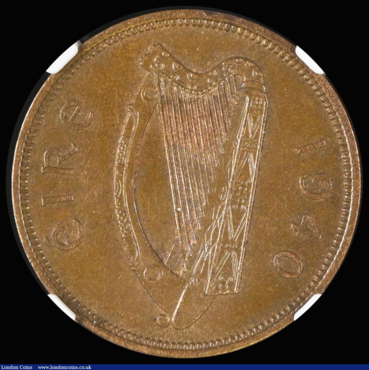London Coins : A187 : Lot 1396 : Ireland Penny 1940 S.6643 in an NGC holder and graded MS63 BN