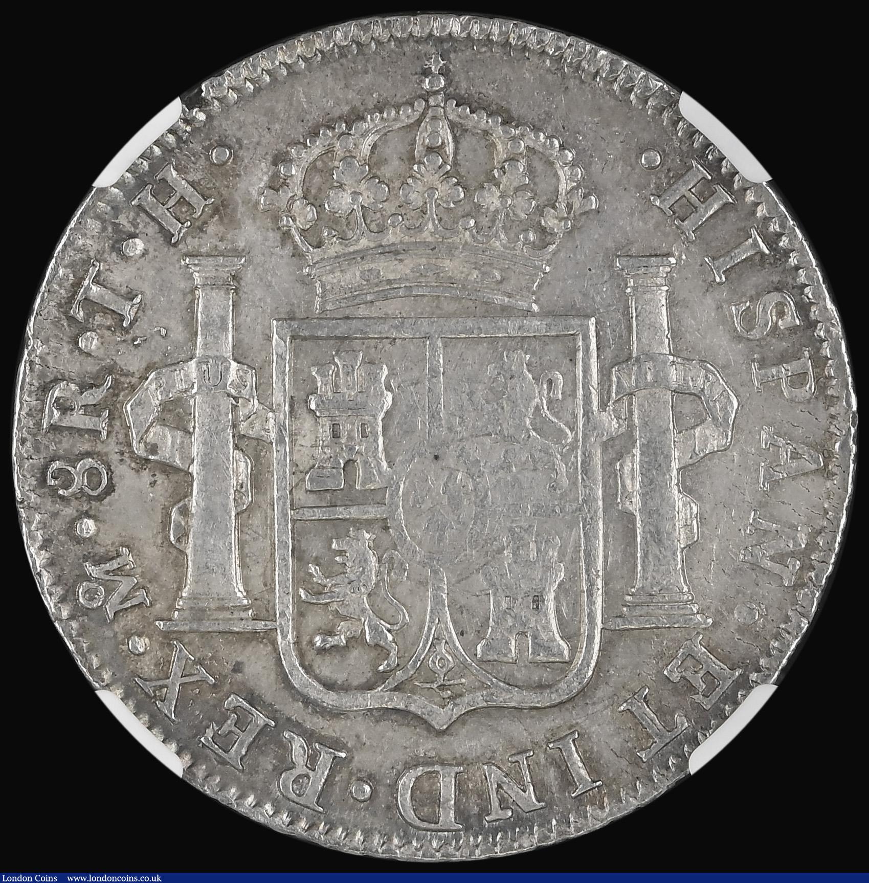 London Coins : A187 : Lot 1413 : Mexico Eight Reales 1805 Mo TH KM#109 the reverse with touches of pleasing underlying blue and gold ...