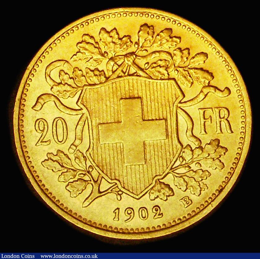 London Coins : A187 : Lot 1459 : Switzerland 20 Francs Gold 1902B KM#35.1 A/UNC with a gentle edge bruise