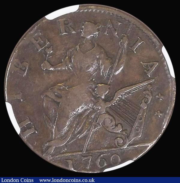 London Coins : A187 : Lot 1508 : USA/Ireland Halfpenny 1760 VOCE POPULI Group I, No P on obverse, Breen 223 in an NGC holder and grad...