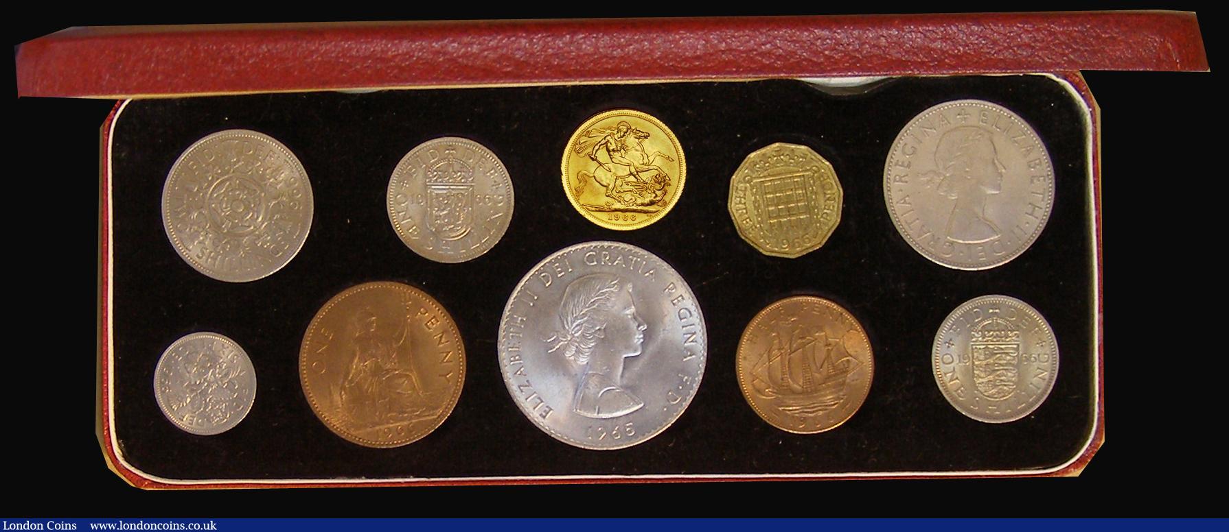 London Coins : A187 : Lot 1707 : Year Set 1966 (10 coins) comprising Sovereign to Halfpenny, with Crown 1965 UNC in a red presentatio...