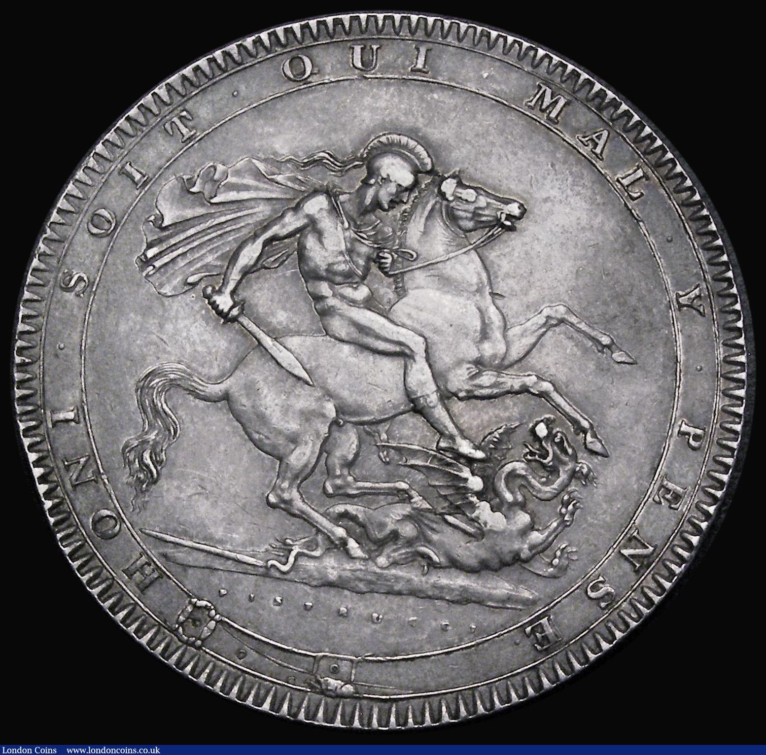 London Coins : A187 : Lot 1735 : Crown 1818 LIX ESC 214, Bull 2009 VF with a gentle edge bruise, with attractive blue/grey tone and v...