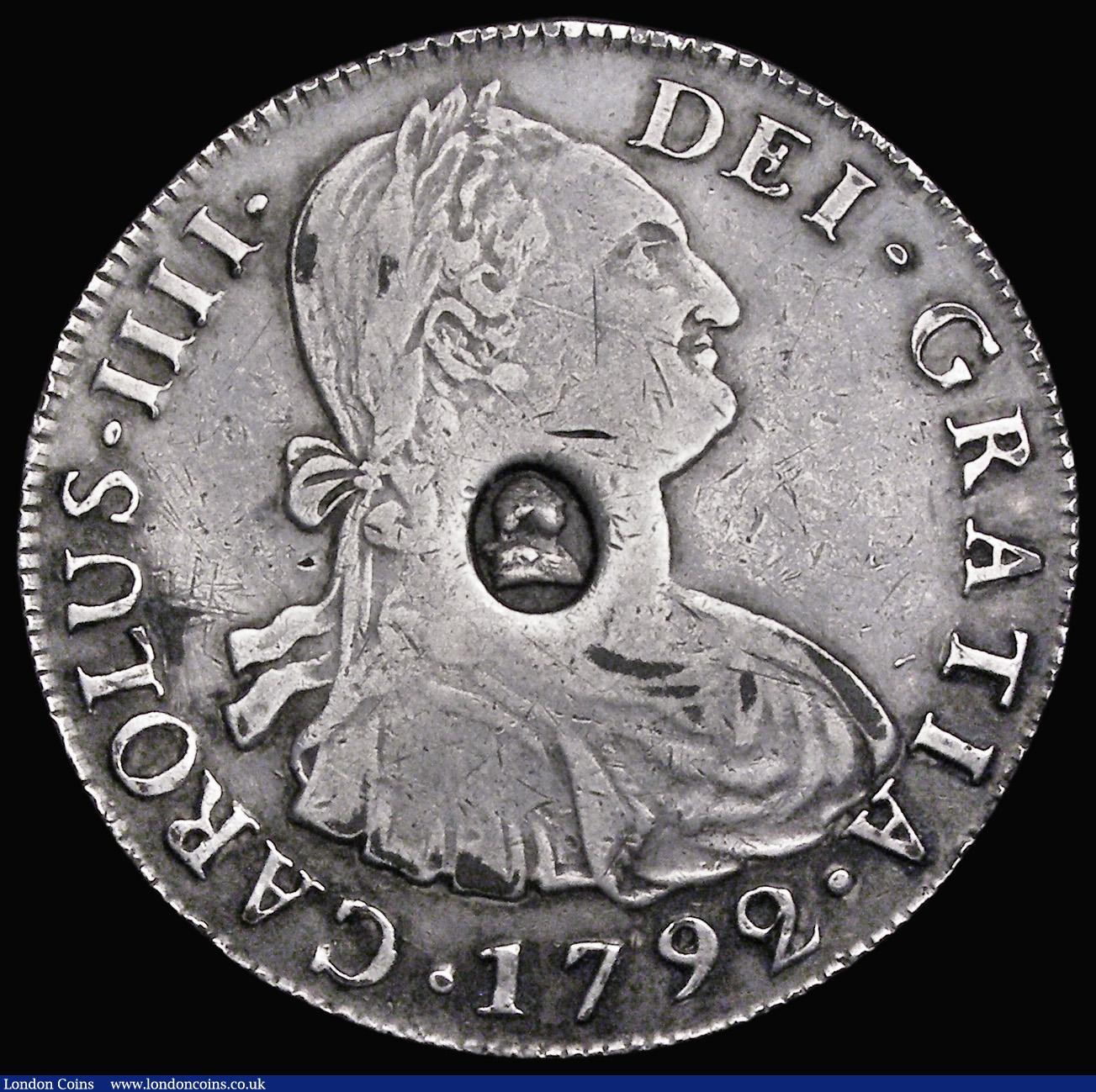 London Coins : A187 : Lot 1794 : Dollar George III Oval Countermark on Mexico 8 Reales 1799 Mo FM ESC 129, Bull 1852, countermark Fin...