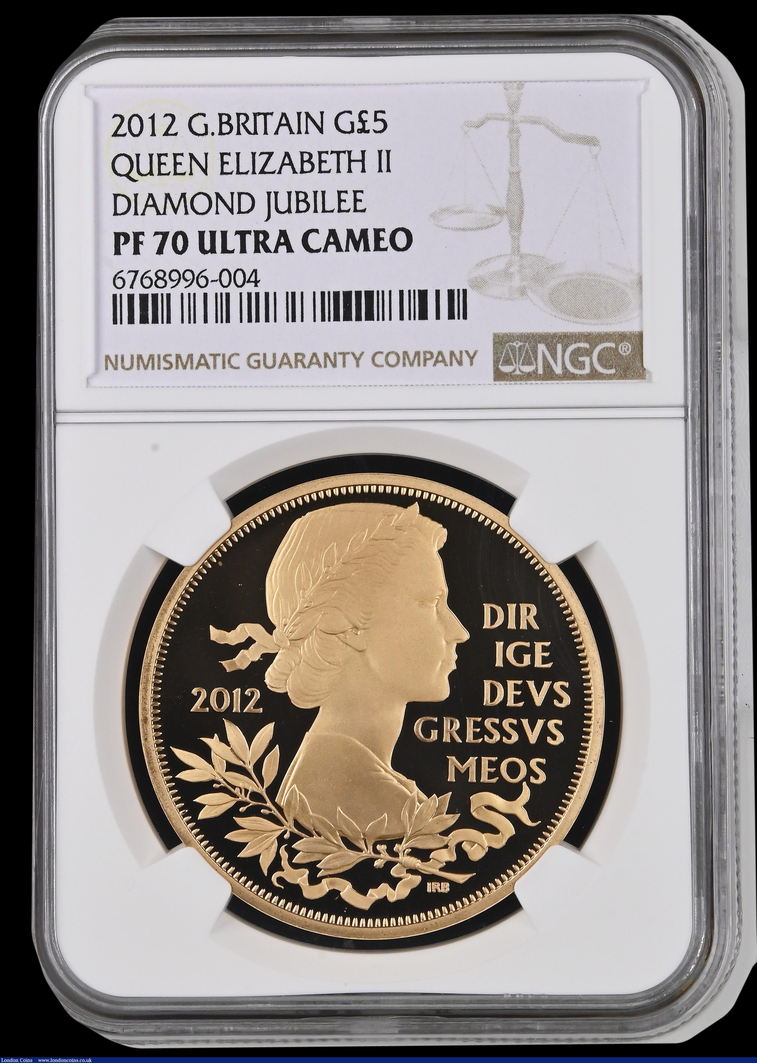 London Coins : A187 : Lot 1849 : Five Pound Crown 2012 Queen Elizabeth II Diamond Jubilee Gold Proof S.L24 in an NGC holder and grade...