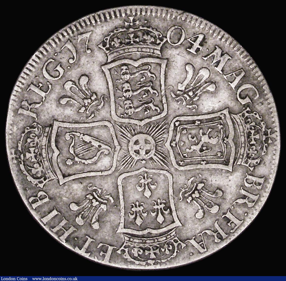 London Coins : A187 : Lot 2054 : Halfcrown 1704 Plumes ESC 570, Bull 1359 Fine/Good Fine with some uneven tone on the obverse, rated ...