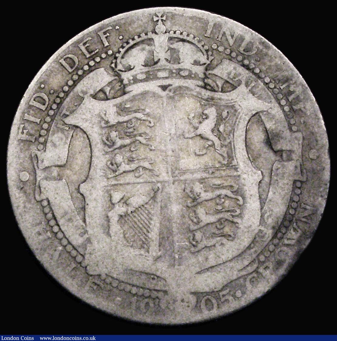 London Coins : A187 : Lot 2099 : Halfcrown 1905 ESC 750, Bull 3571 VG/Fair with some uneven toning, the key date in the series