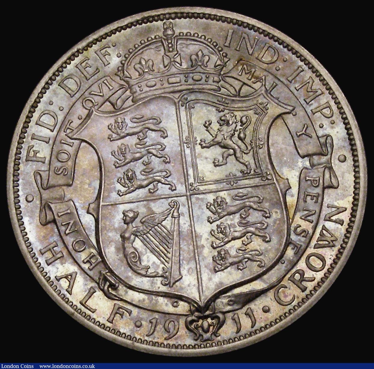 London Coins : A187 : Lot 2105 : Halfcrown 1911 Proof ESC 758, Bull 3710, nFDC with gold, blue and magenta tone