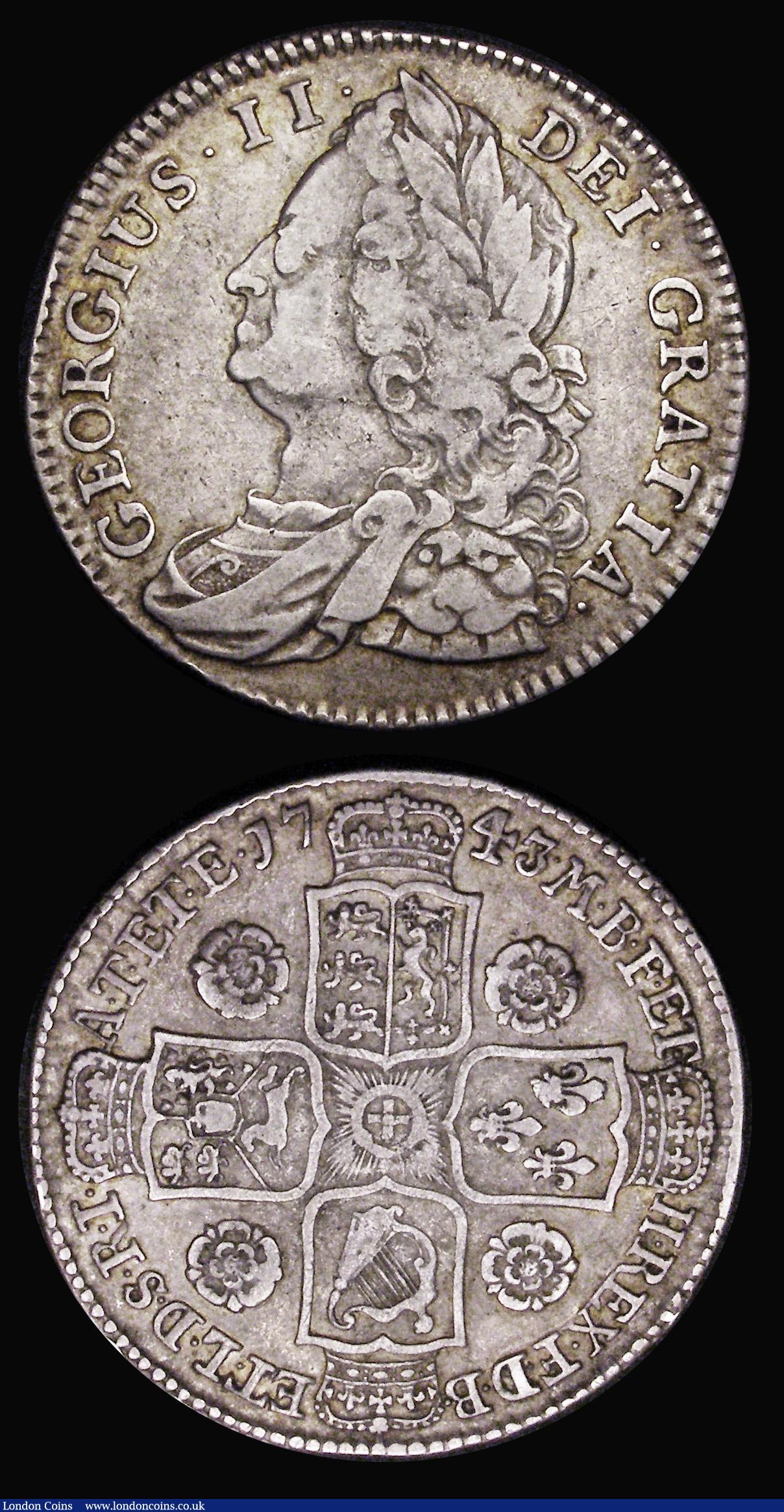 London Coins : A187 : Lot 2123 : Halfcrowns (2) 1736 Roses and Plumes, NONO edge, ESC 599, Bull 1678 About Fine, the obverse with som...