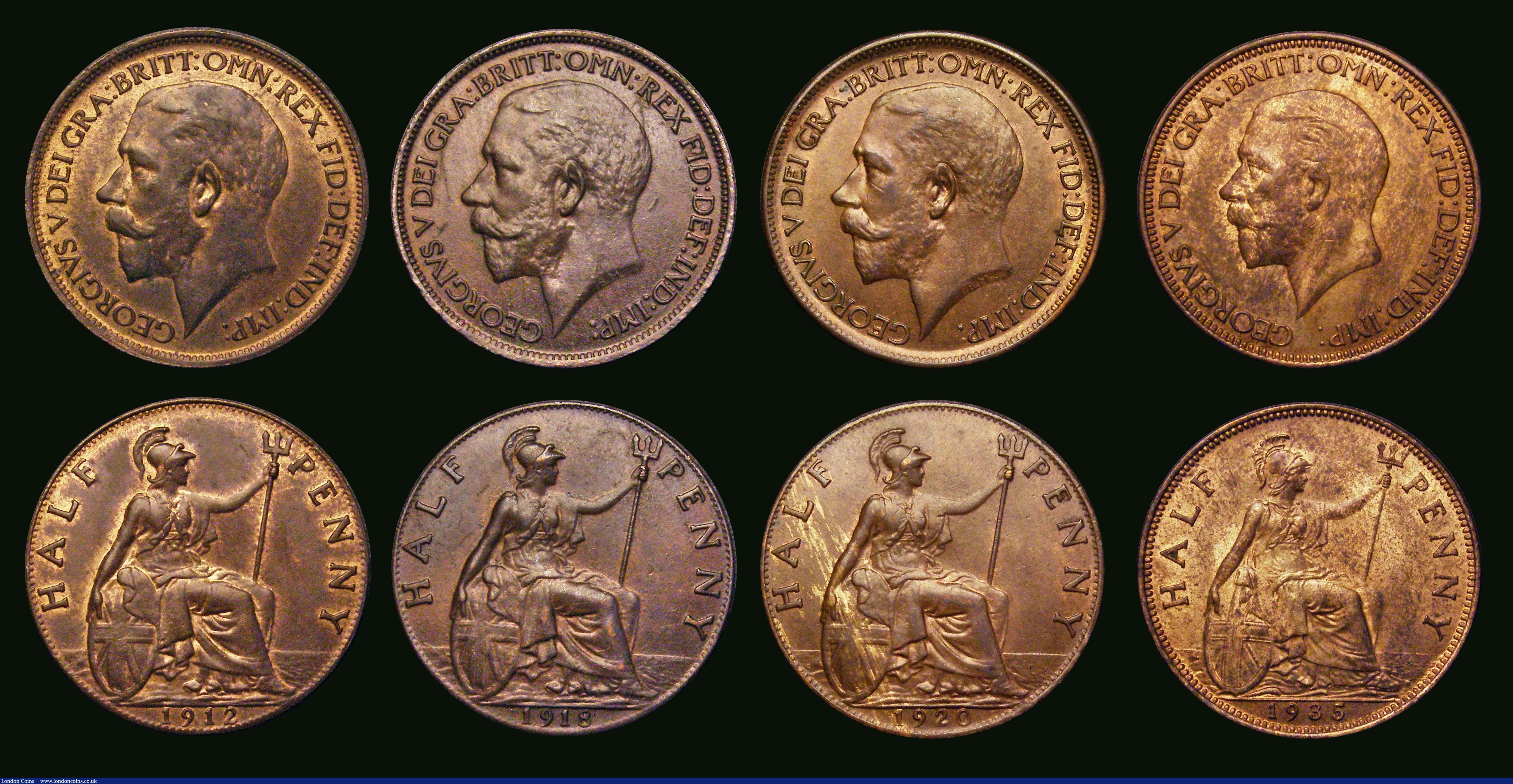 London Coins : A187 : Lot 2790 : Halfpennies (8) 1860 Beaded Border Freeman 258 dies 1+A, NVF/VF cleaned and retoned, with some spots...