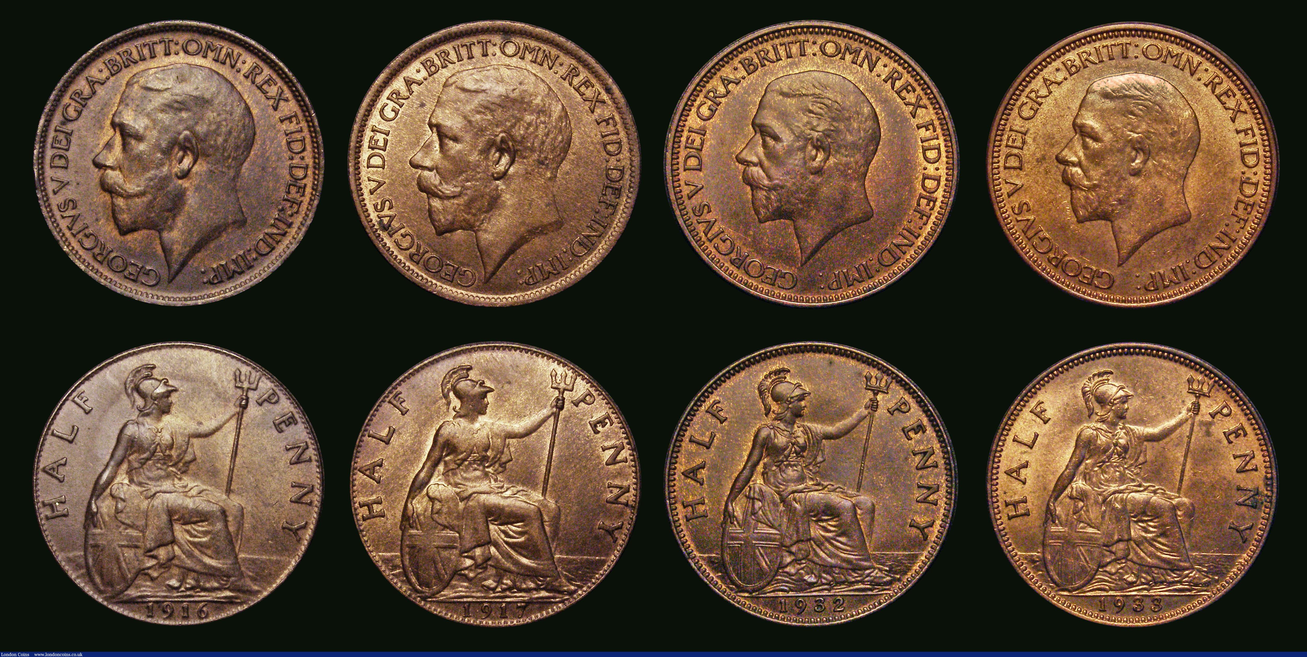 London Coins : A187 : Lot 2794 : Halfpennies (8) 1877 Freeman 332 dies 14+J, NEF cleaned and retoned, 1885 Freeman 354 dies 17+S, NEF...