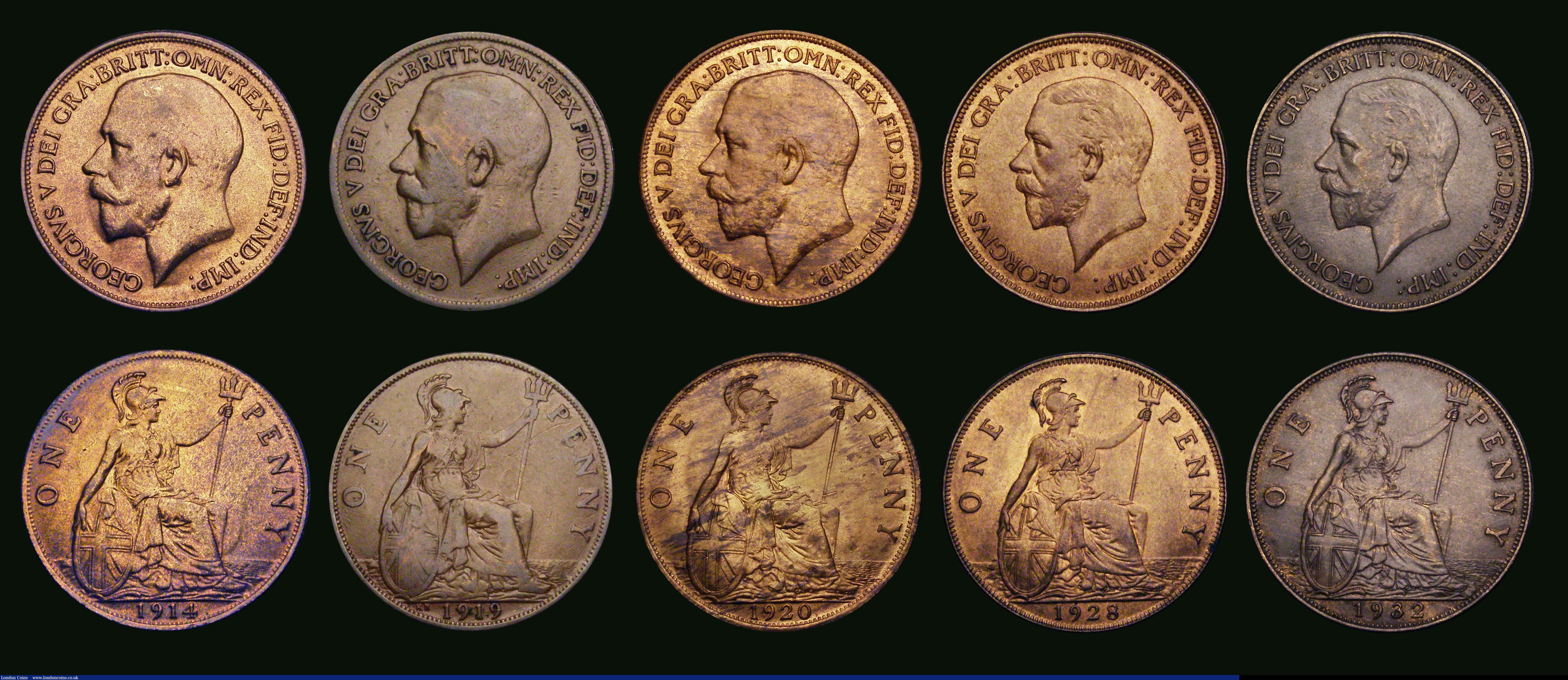 London Coins : A187 : Lot 2818 : Pennies (10) 1899 Freeman 150 dies 1+B, A/UNC with pale lustre, 1905 Freeman 160 dies 1+B, UNC with ...