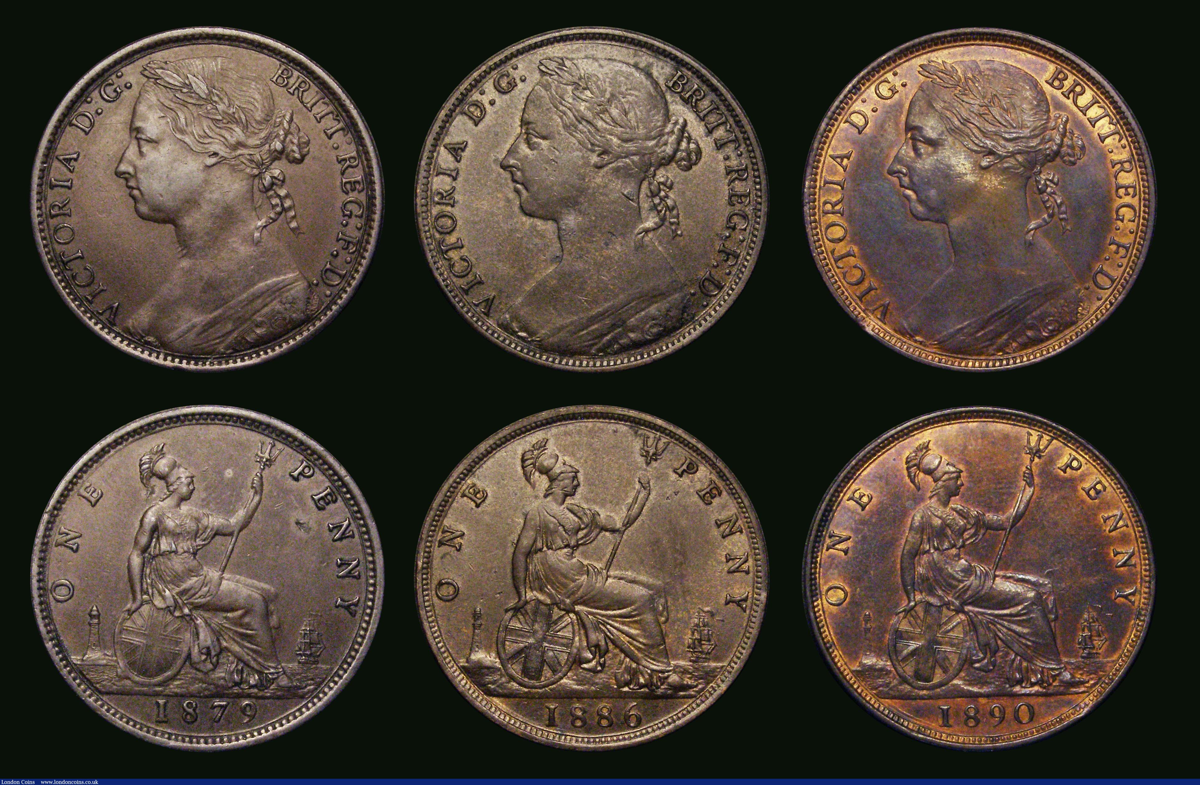 London Coins : A187 : Lot 2832 : Pennies (6) 1861 Freeman 33 dies 6+G,Near VF, 1873 Freeman 64 dies 6+G, VF, 1875 Freeman 82 dies 8+J...