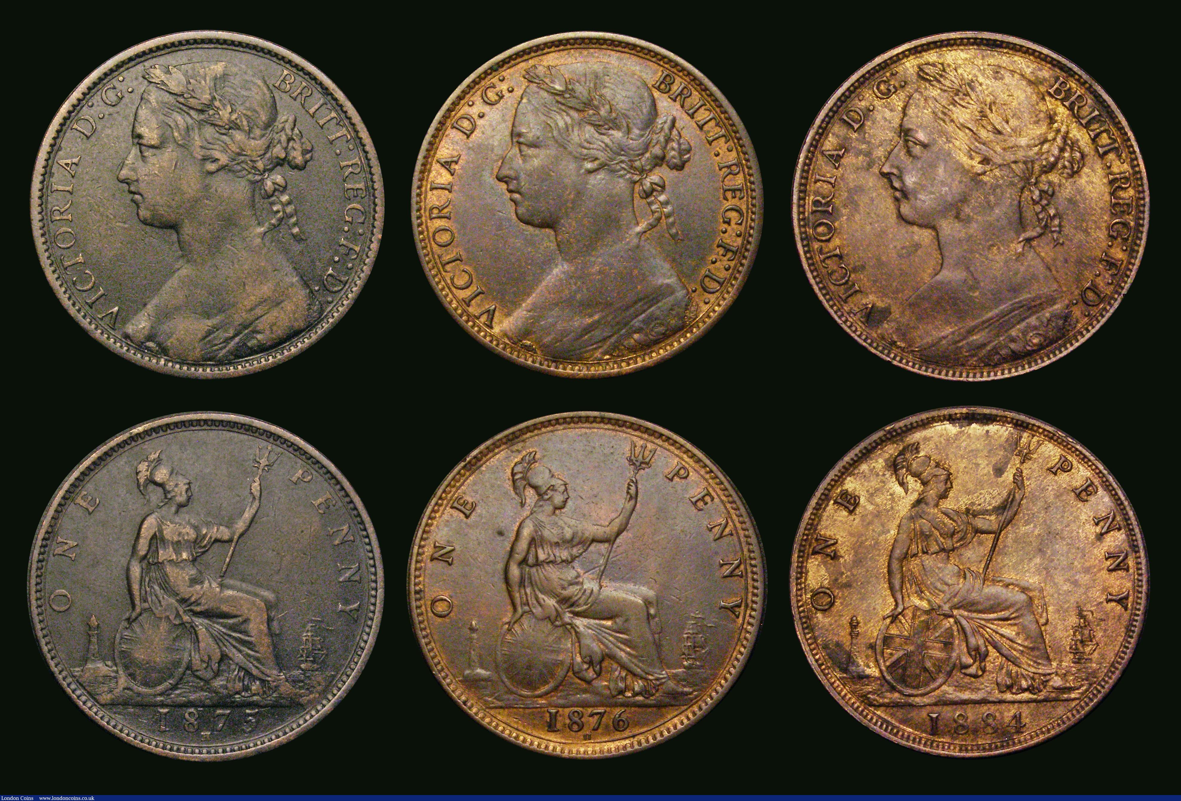 London Coins : A187 : Lot 2833 : Pennies (6) 1862 Freeman 39 dies 6+G NEF, 1864 Plain 4, Freeman 49 dies 6+G, Near Fine with all majo...