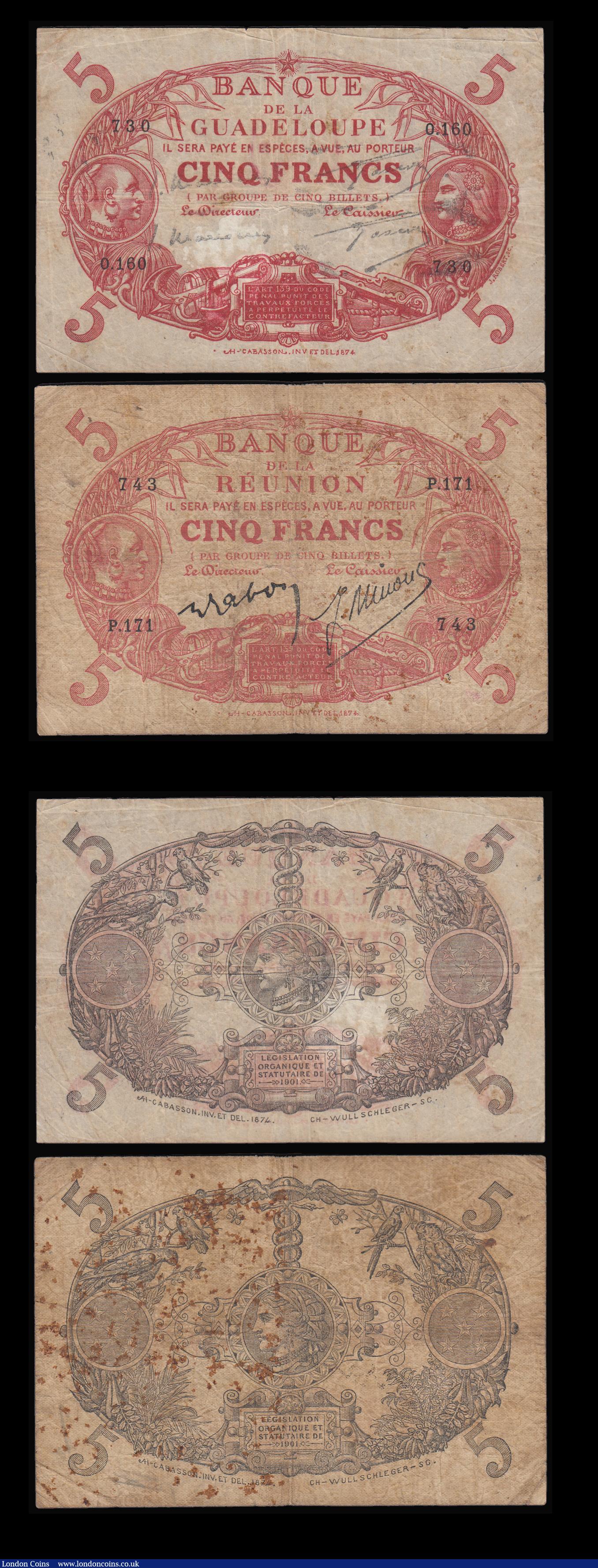London Coins : A187 : Lot 293 : French Colonial (4) Cameroun 5,000 Francs (1974) Pick 17 Fine, Chad 5,000 Francs Pick 5 about Fine, ...