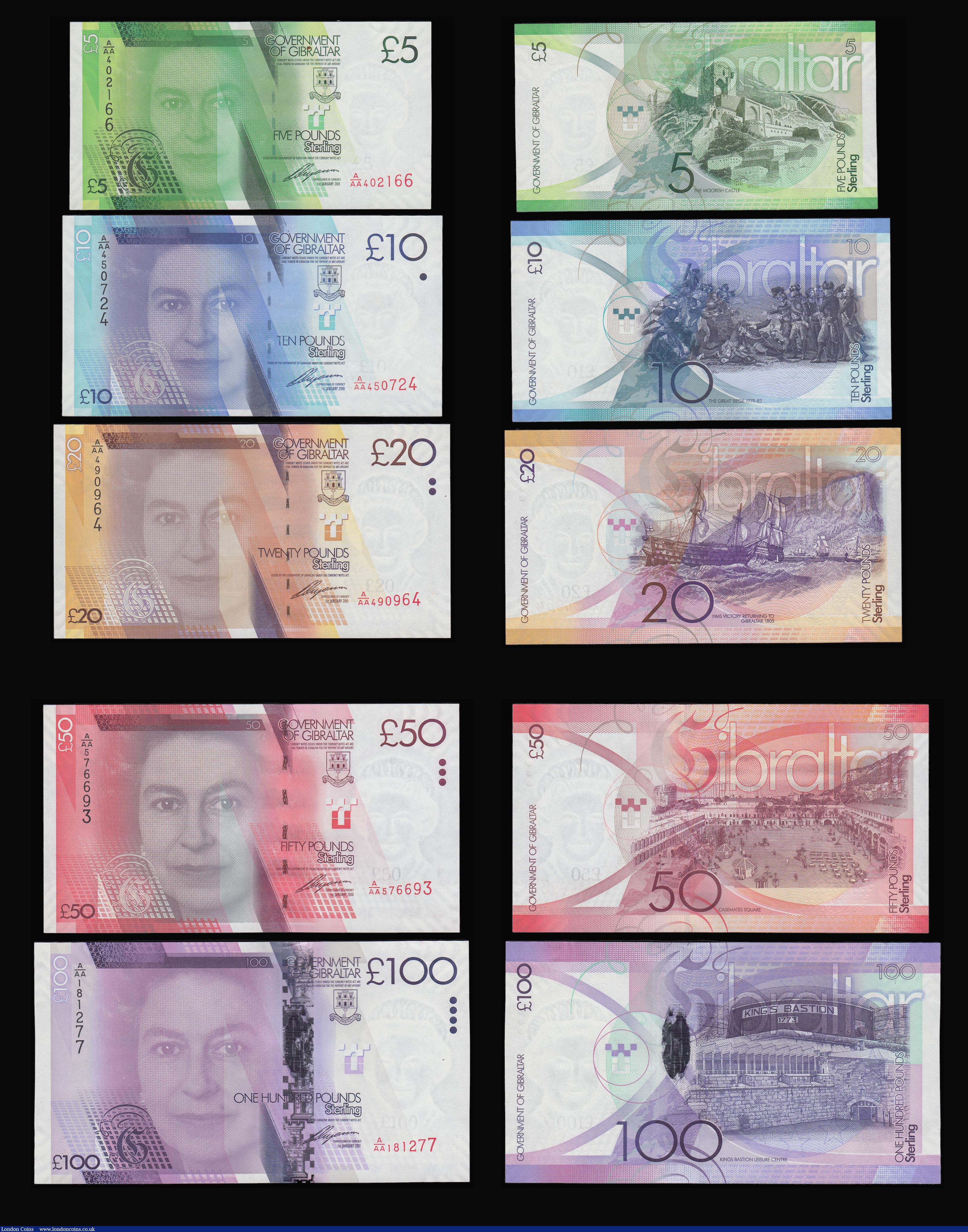 London Coins : A187 : Lot 299 : Gibraltar 5 Pounds Millennium Pick 29, 10 Pounds 1 July 1995, 20 Pounds 1 July 1995, 4 Aug 2004 and ...